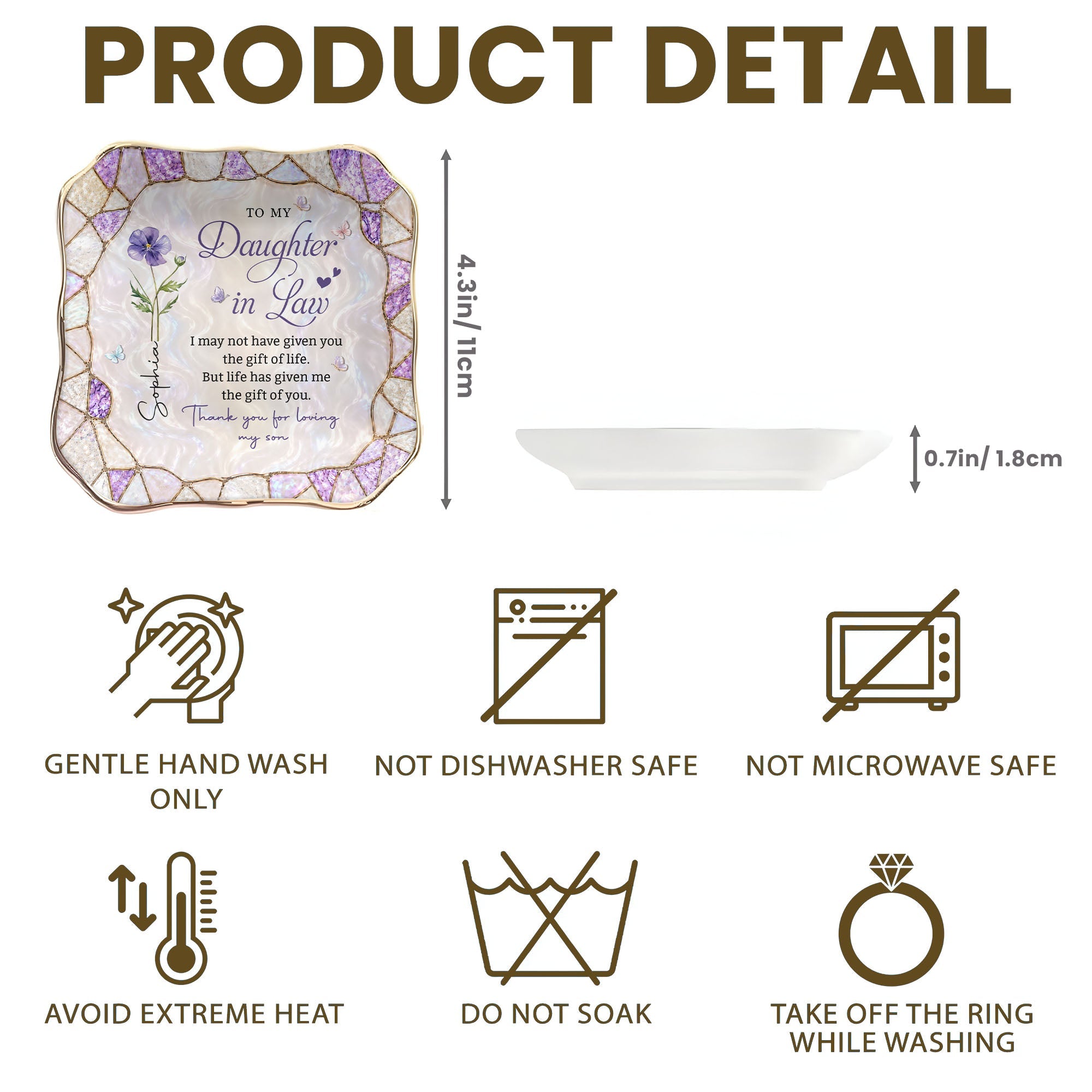 Personalized Lace Jewelry Dish Custom Name Gift for Daughter-in-Law Lace Square Jewelry Dish GradoCreations