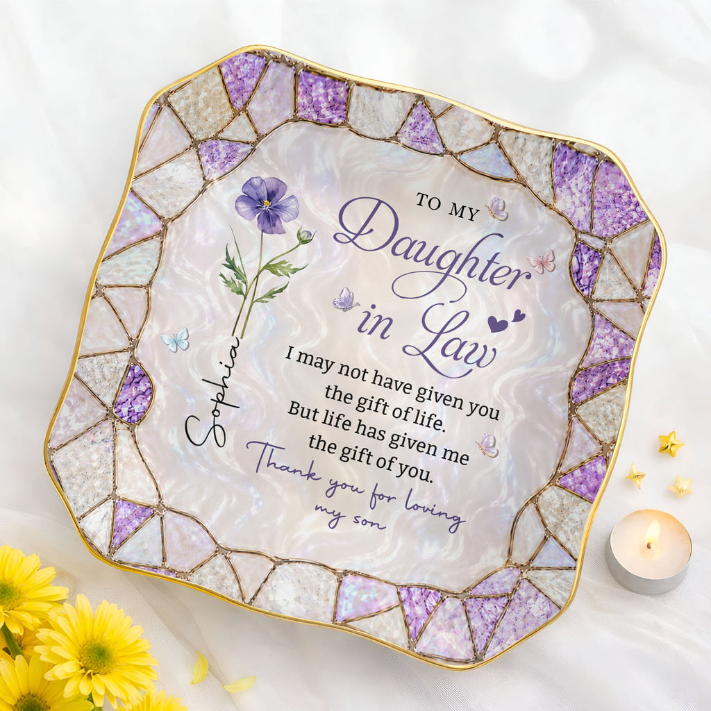 Personalized Lace Jewelry Dish Custom Name Gift for Daughter-in-Law Lace Square Jewelry Dish GradoCreations