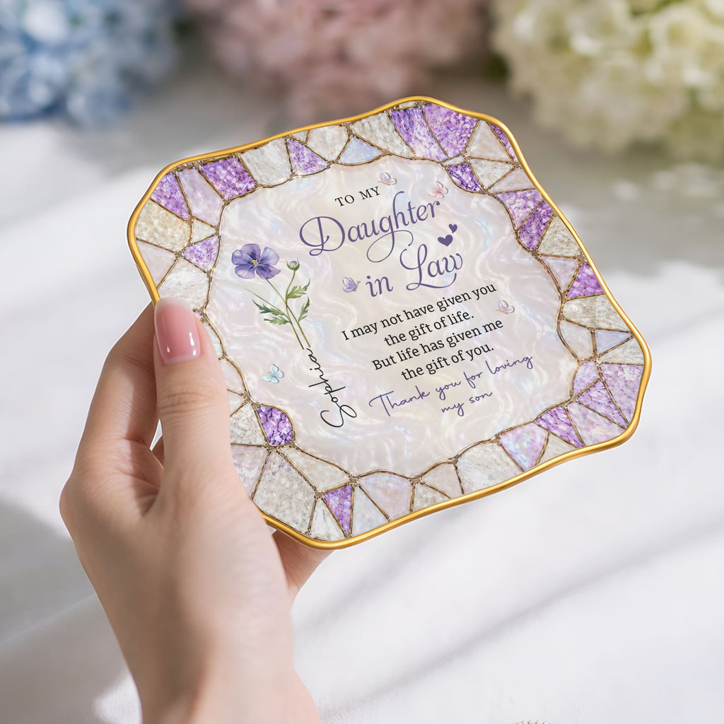 Personalized Lace Jewelry Dish Custom Name Gift for Daughter-in-Law Lace Square Jewelry Dish GradoCreations