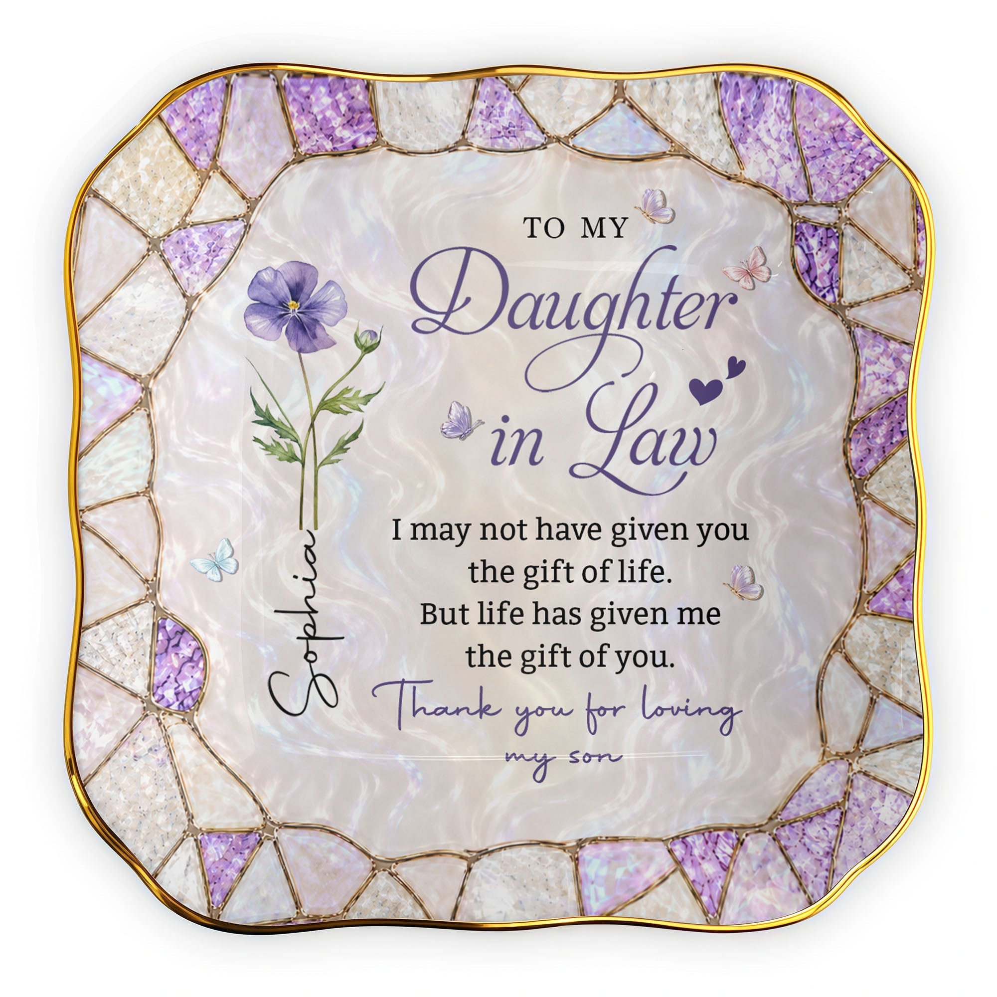 Personalized Lace Jewelry Dish Custom Name Gift for Daughter-in-Law Lace Square Jewelry Dish GradoCreations