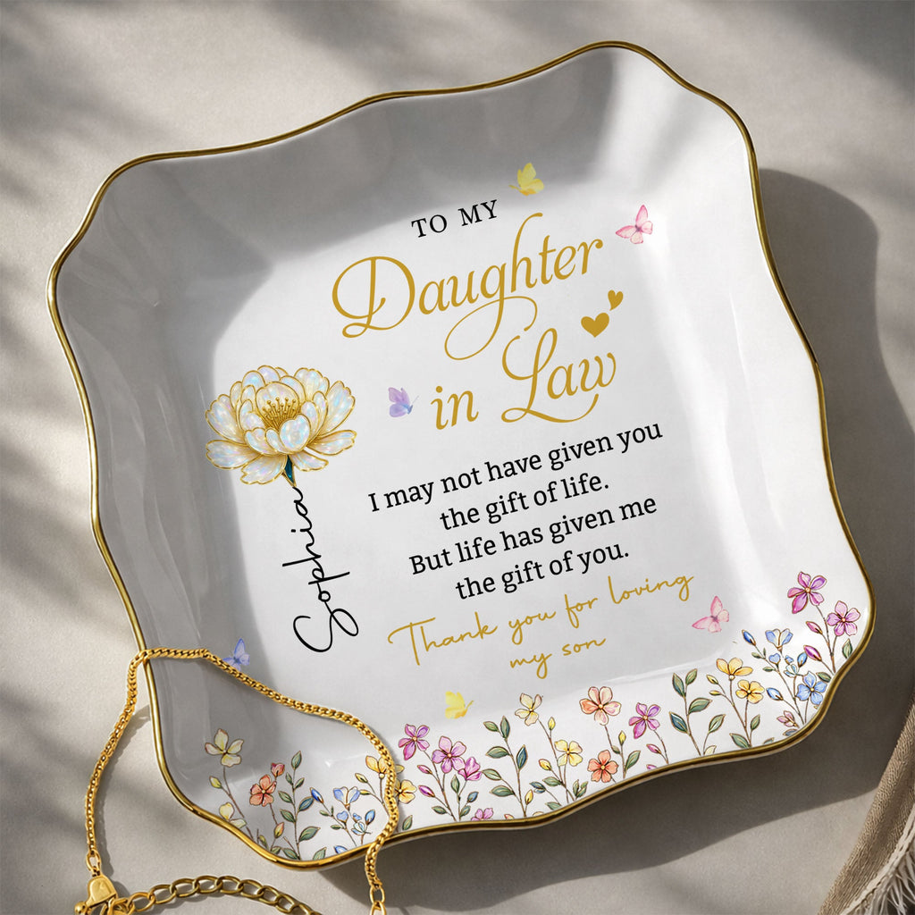 Personalized Lace Jewelry Dish Custom Name Gift for Daughter-in-Law Lace Square Jewelry Dish GradoCreations