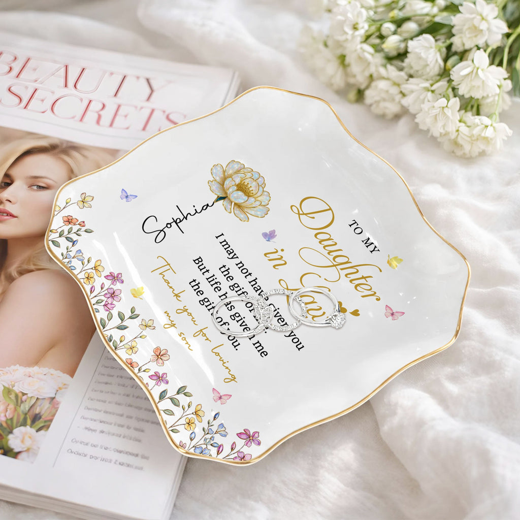 Personalized Lace Jewelry Dish Custom Name Gift for Daughter-in-Law Lace Square Jewelry Dish GradoCreations