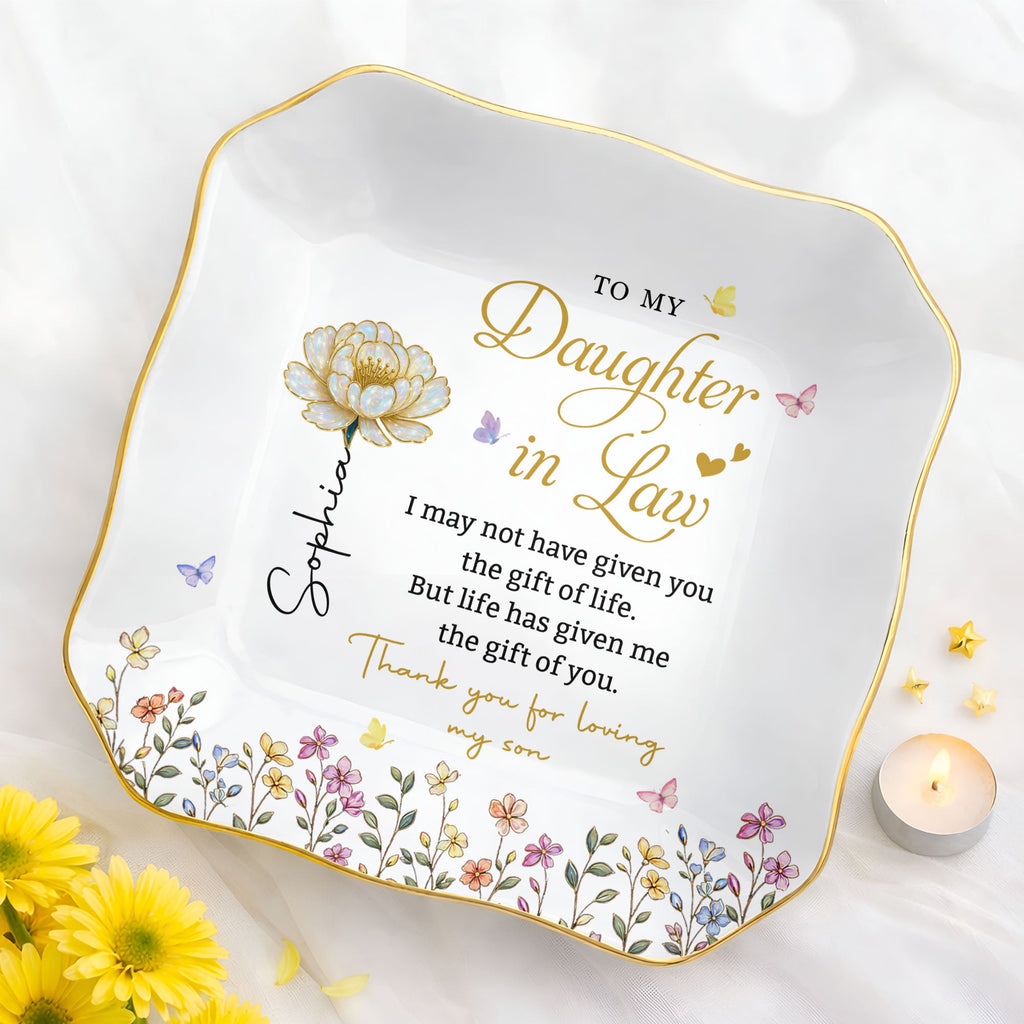 Personalized Lace Jewelry Dish Custom Name Gift for Daughter-in-Law Lace Square Jewelry Dish GradoCreations