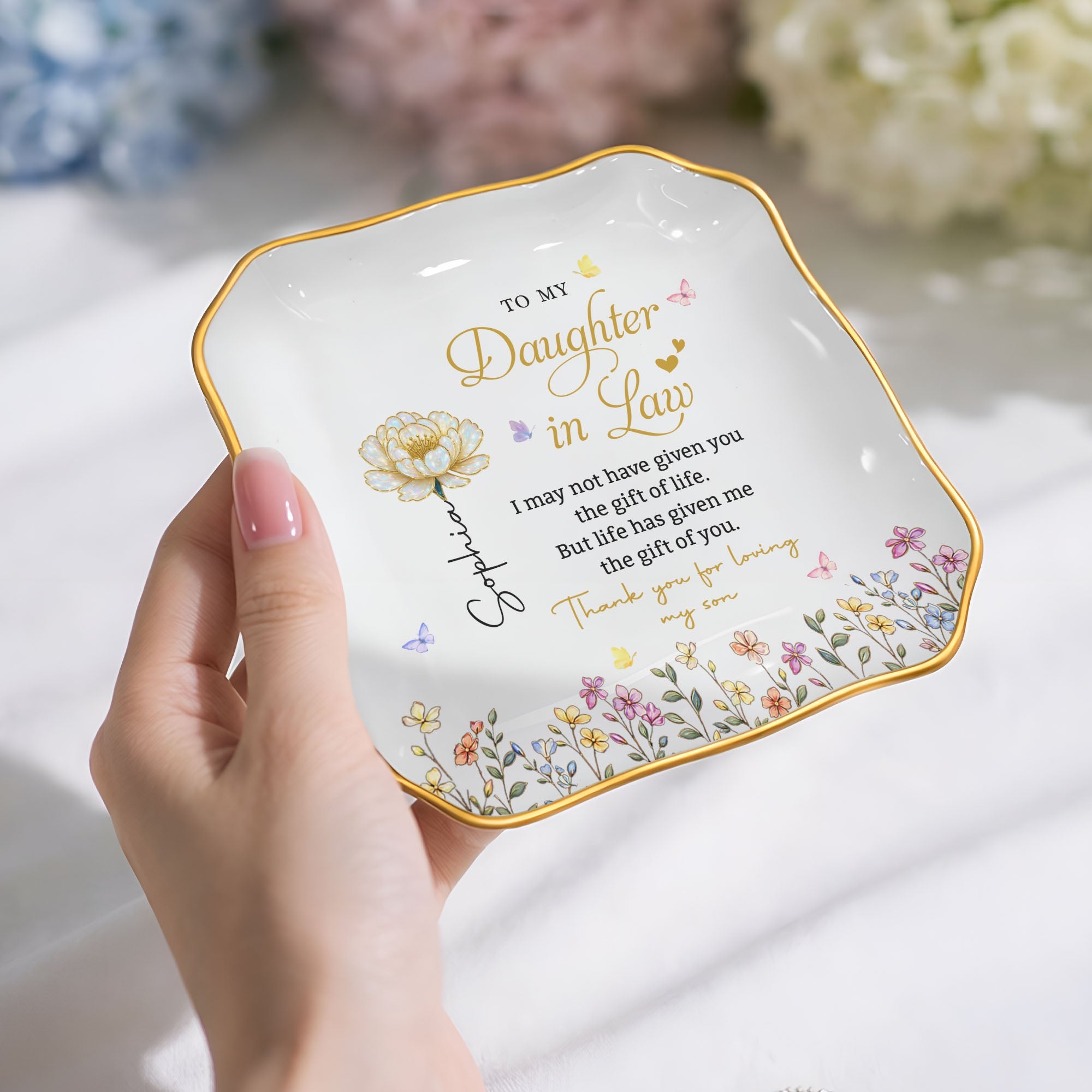 Personalized Lace Jewelry Dish Custom Name Gift for Daughter-in-Law Lace Square Jewelry Dish GradoCreations
