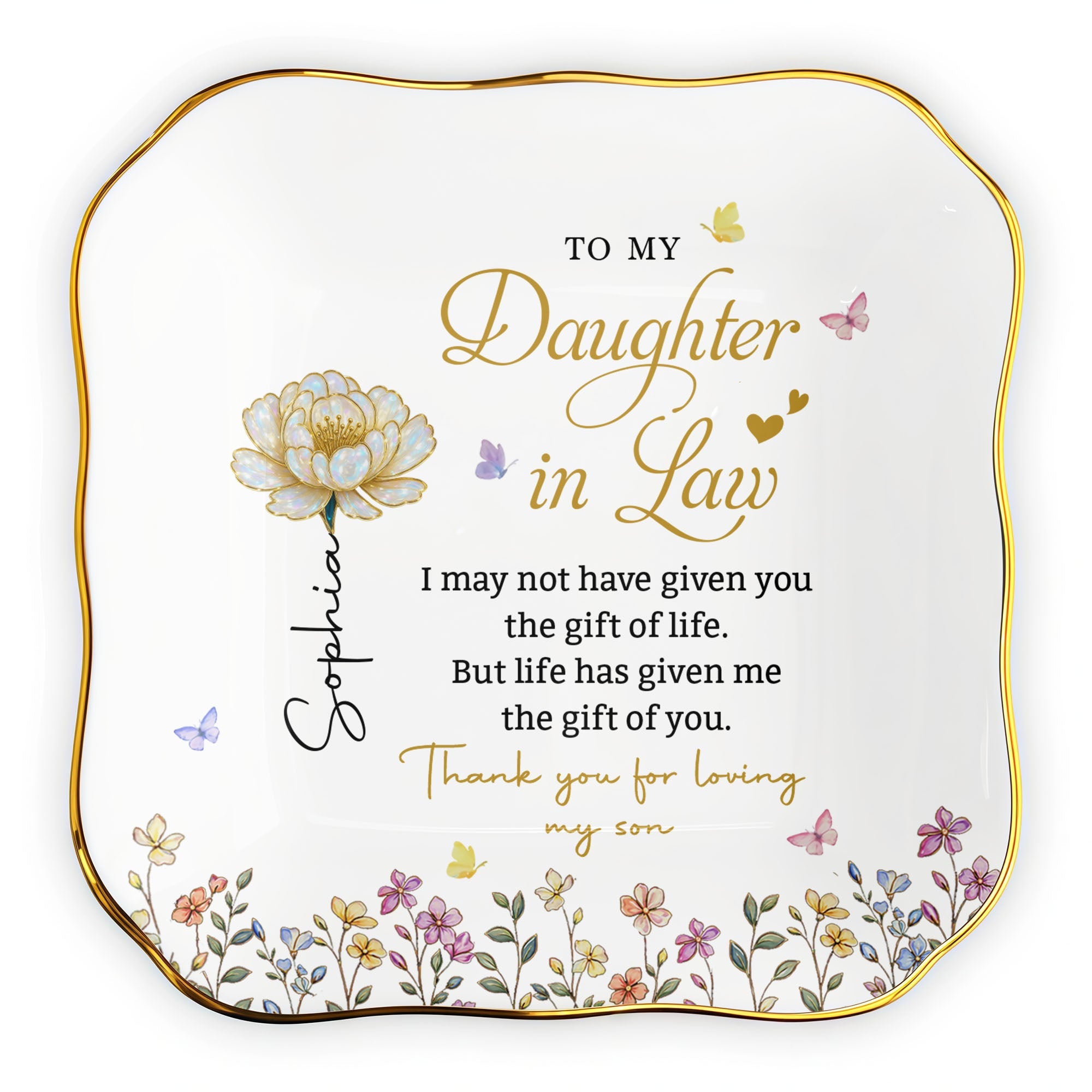 Personalized Lace Jewelry Dish Custom Name Gift for Daughter-in-Law Lace Square Jewelry Dish GradoCreations