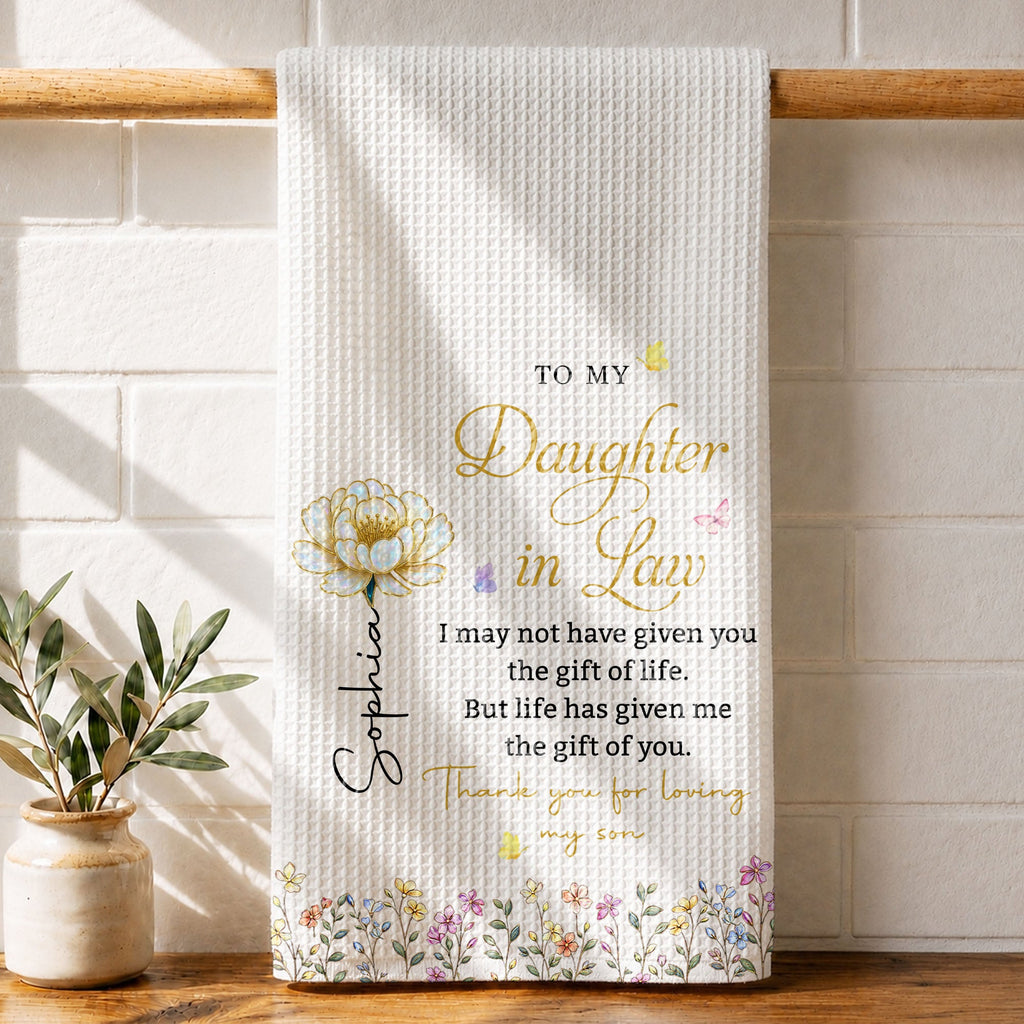 Personalized Kitchen Towel Birth Flower Gift for Daughter-in-Law Kitchen Towel GradoCreations