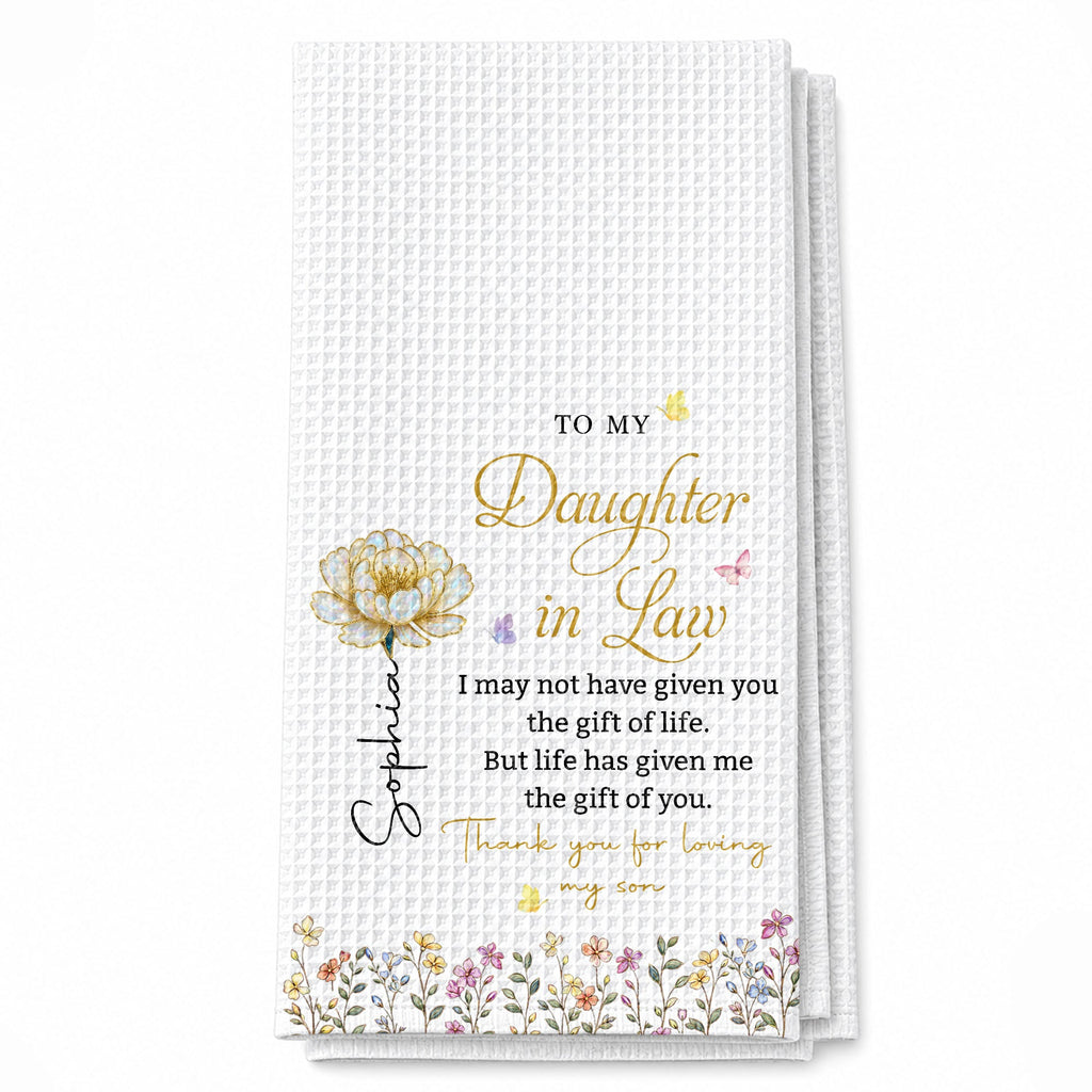 Personalized Kitchen Towel Birth Flower Gift for Daughter-in-Law Kitchen Towel GradoCreations