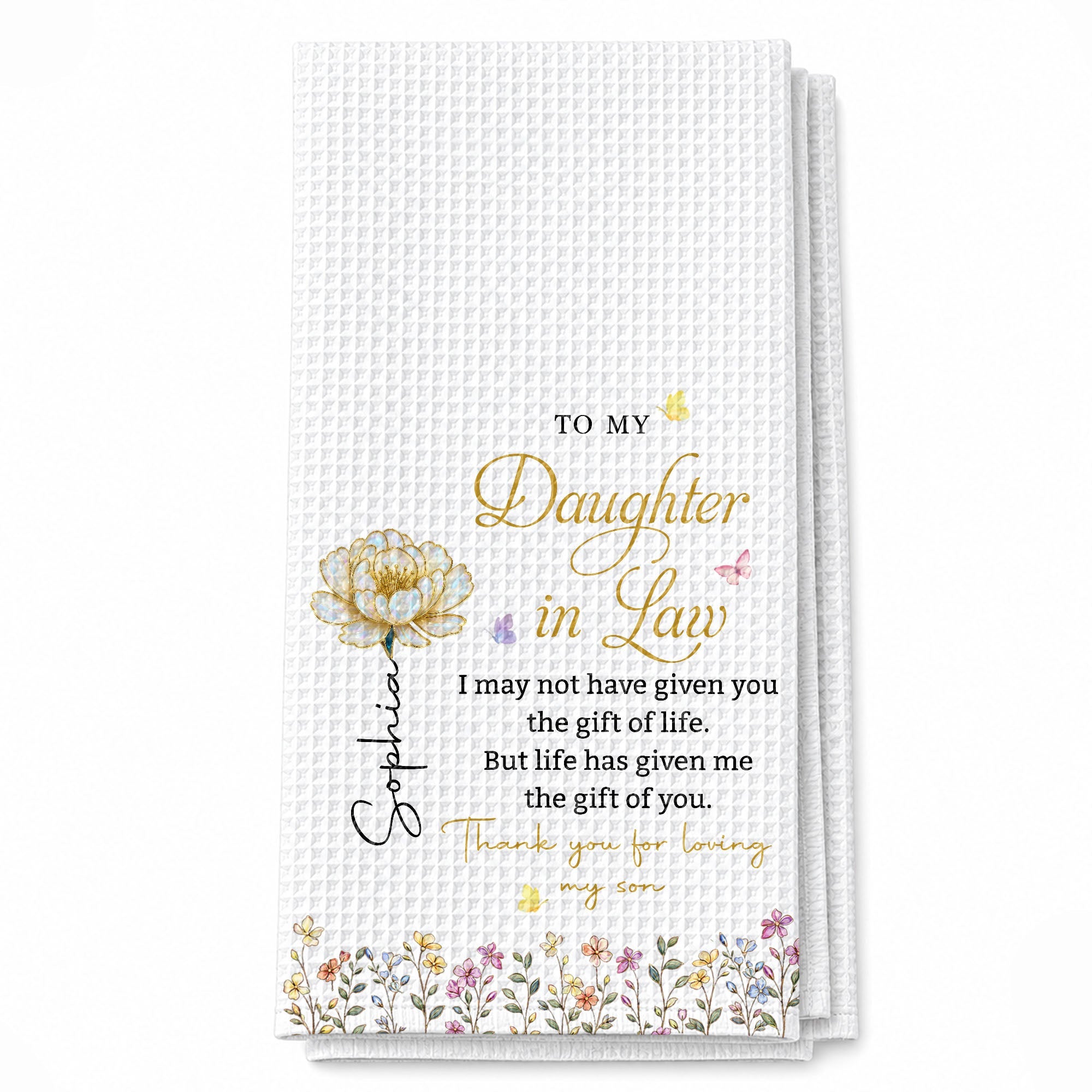 Personalized Kitchen Towel Birth Flower Gift for Daughter-in-Law Kitchen Towel GradoCreations