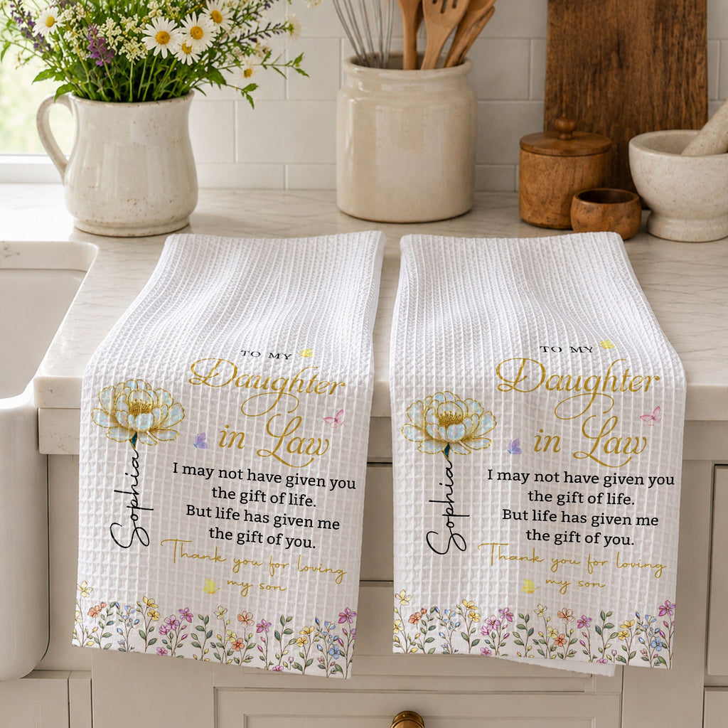 Personalized Kitchen Towel Birth Flower Gift for Daughter-in-Law Kitchen Towel GradoCreations
