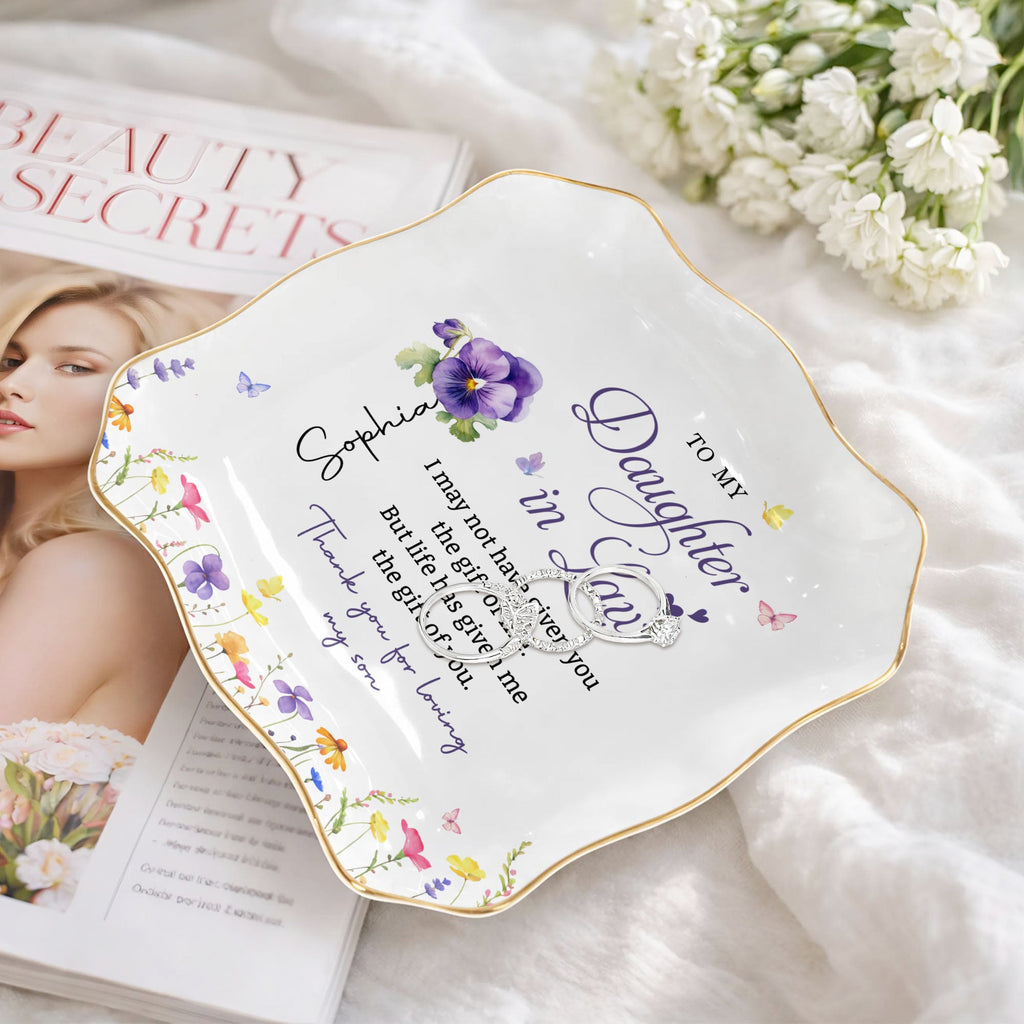 Personalized Lace Jewelry Dish Custom Name Gift for Daughter-in-Law Lace Square Jewelry Dish GradoCreations