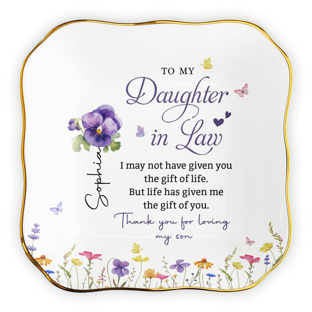 Personalized Lace Jewelry Dish Custom Name Gift for Daughter-in-Law Lace Square Jewelry Dish GradoCreations