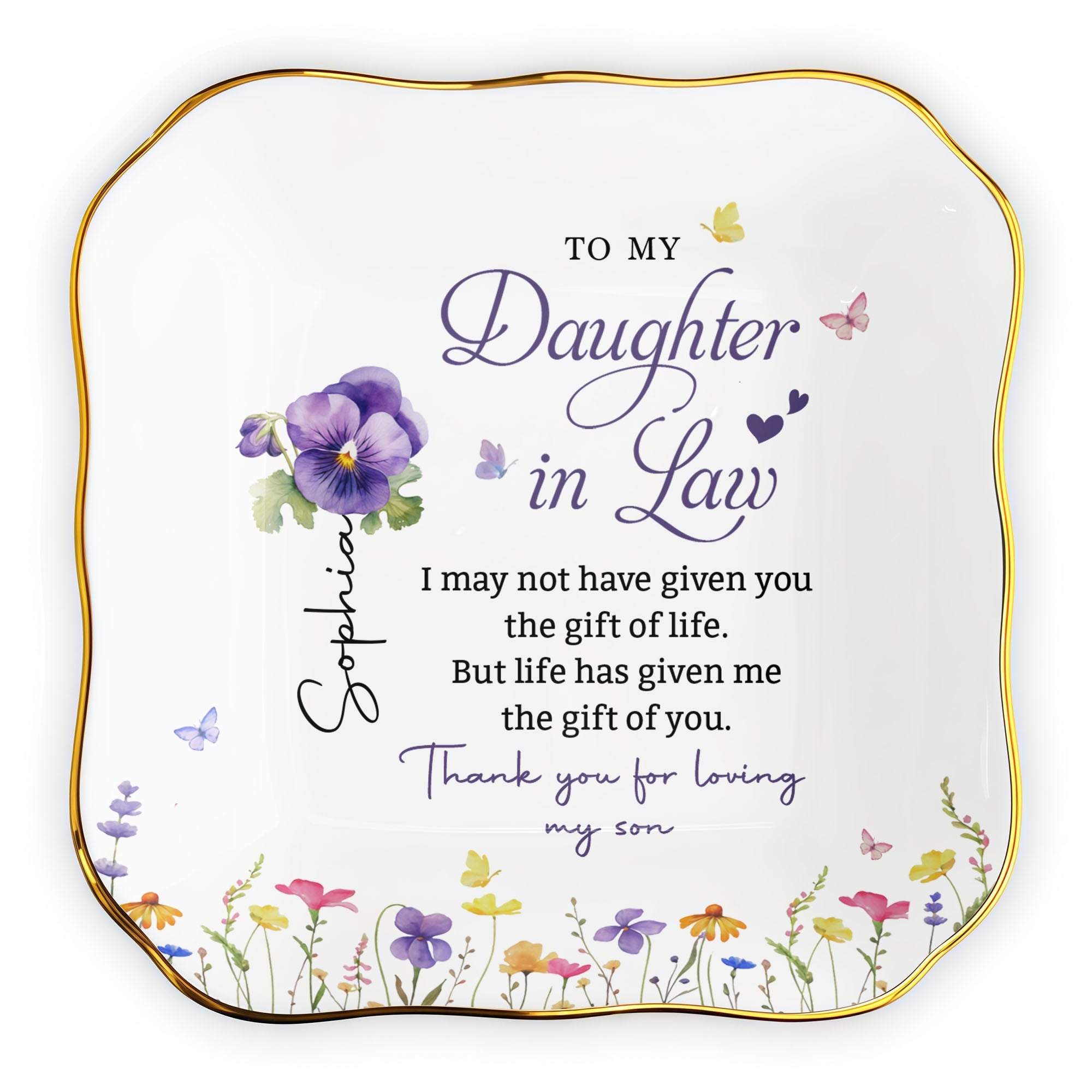 Personalized Lace Jewelry Dish Custom Name Gift for Daughter-in-Law Lace Square Jewelry Dish GradoCreations