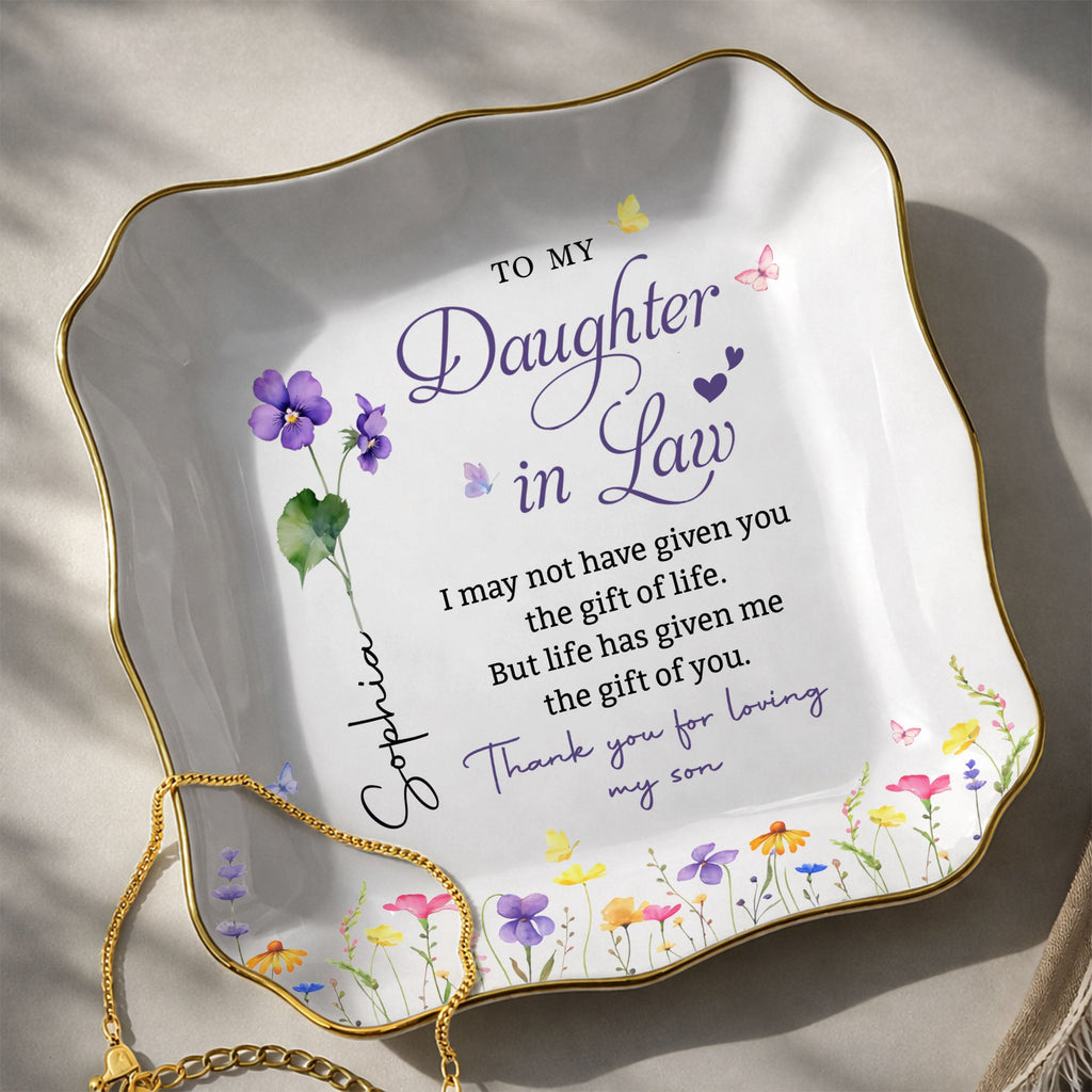 Personalized Lace Jewelry Dish Custom Gift for Daughter-in-Law Lace Square Jewelry Dish GradoCreations
