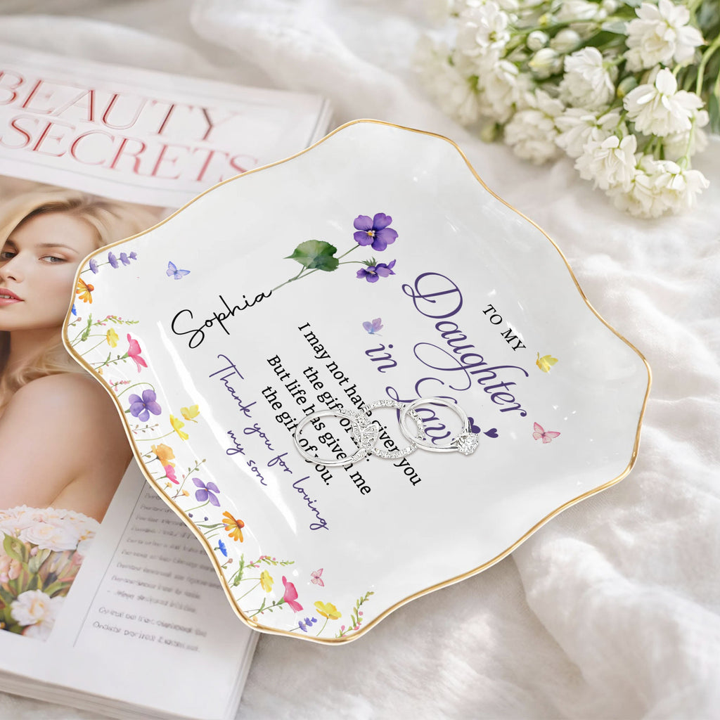 Personalized Lace Jewelry Dish Custom Gift for Daughter-in-Law Lace Square Jewelry Dish GradoCreations
