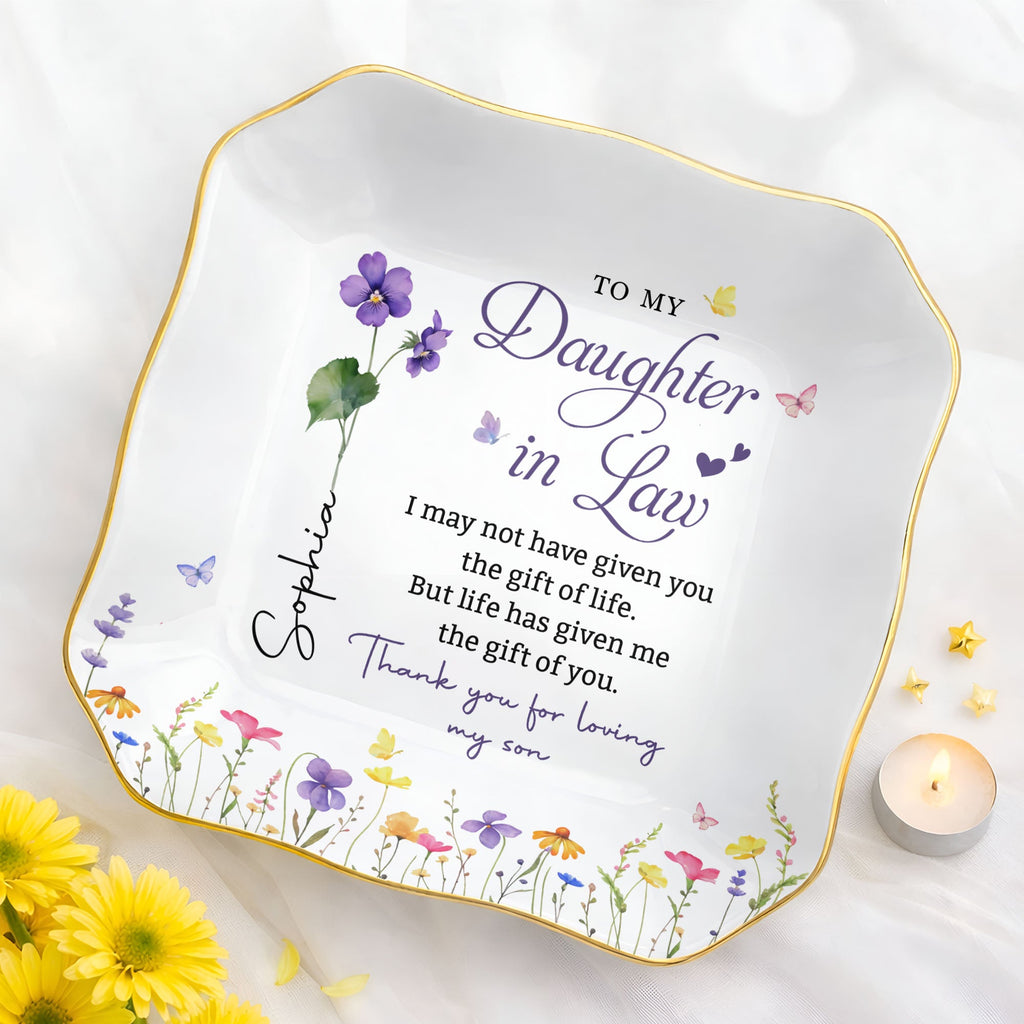 Personalized Lace Jewelry Dish Custom Gift for Daughter-in-Law Lace Square Jewelry Dish GradoCreations