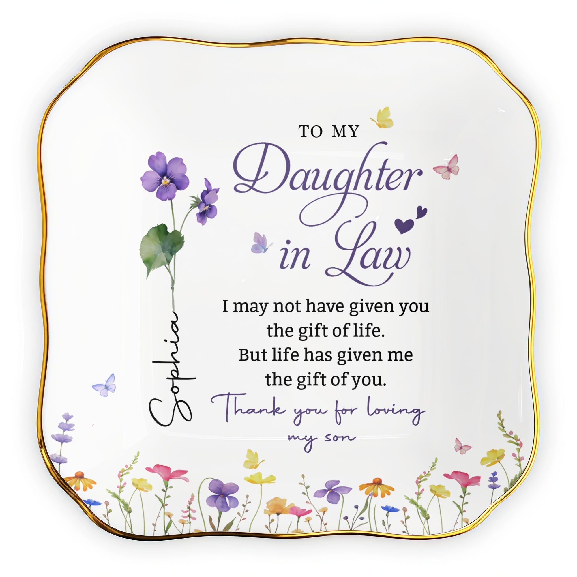 Personalized Lace Jewelry Dish Custom Gift for Daughter-in-Law Lace Square Jewelry Dish GradoCreations