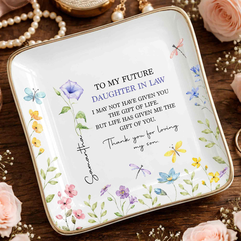 Personalized Square Ceramic Jewelry Dish Gift for Future Daughter-in-Law Jewelry Dish GradoCreations