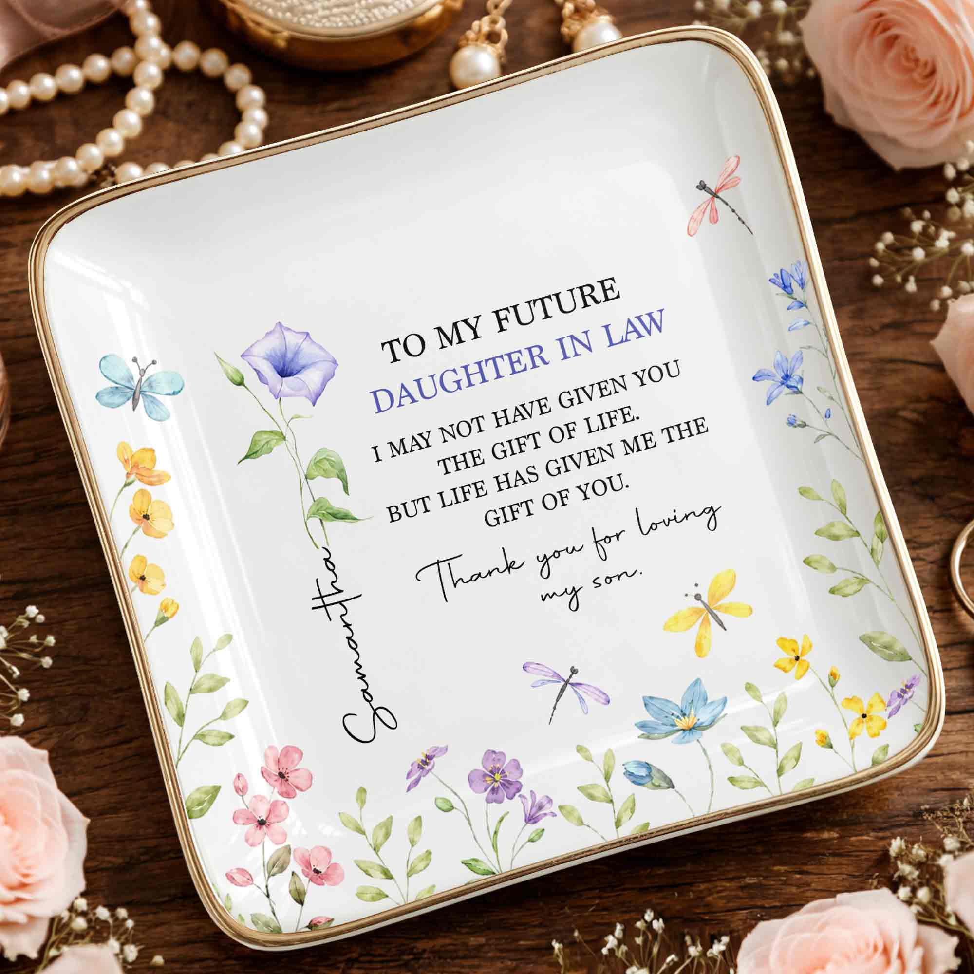 Personalized Square Ceramic Jewelry Dish Gift for Future Daughter-in-Law Jewelry Dish GradoCreations