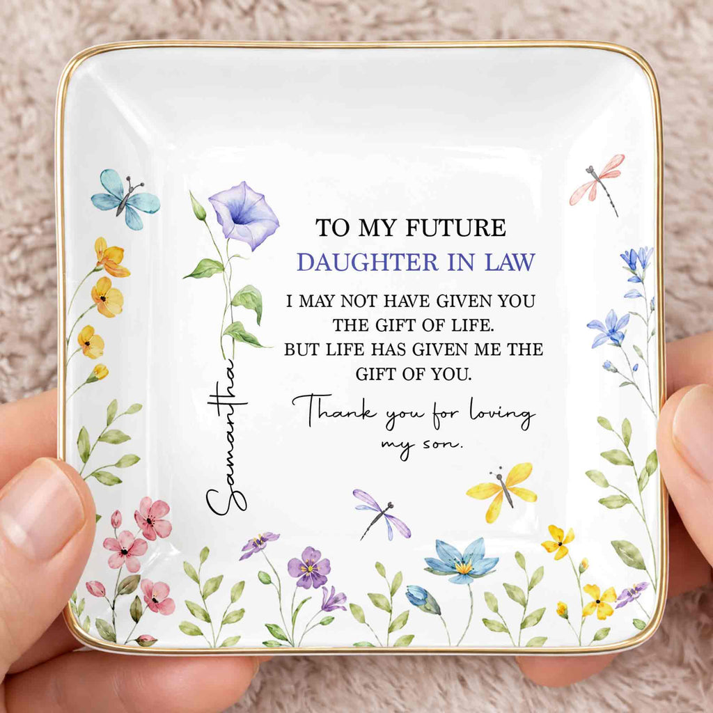 Personalized Square Ceramic Jewelry Dish Gift for Future Daughter-in-Law Jewelry Dish GradoCreations