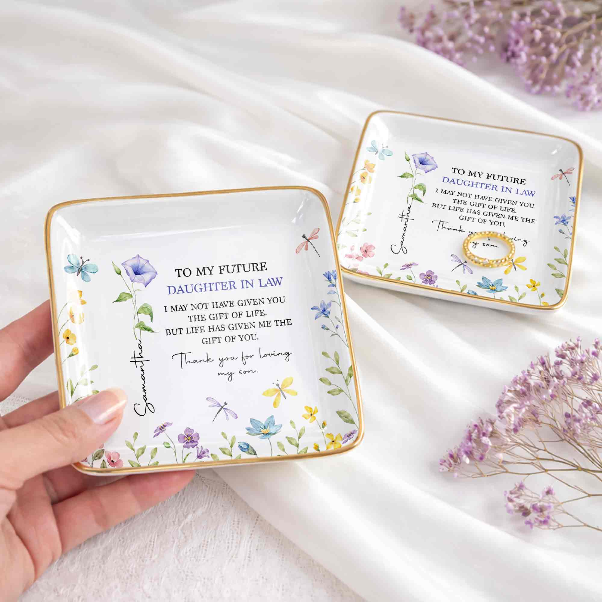 Personalized Square Ceramic Jewelry Dish Gift for Future Daughter-in-Law Jewelry Dish GradoCreations