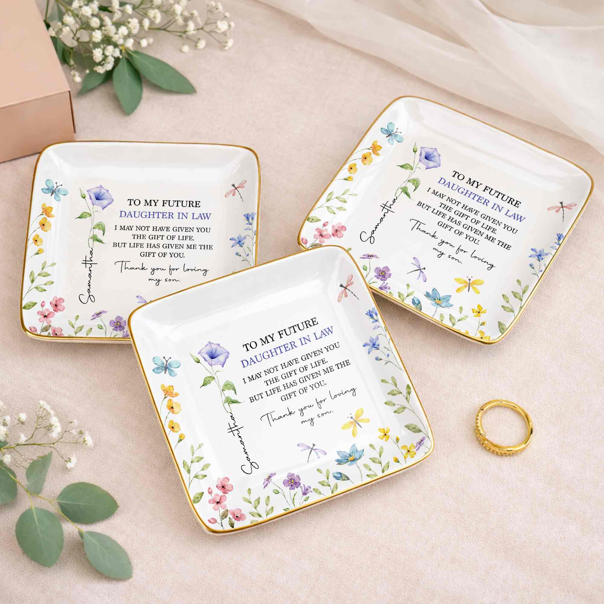 Personalized Square Ceramic Jewelry Dish Gift for Future Daughter-in-Law Jewelry Dish GradoCreations