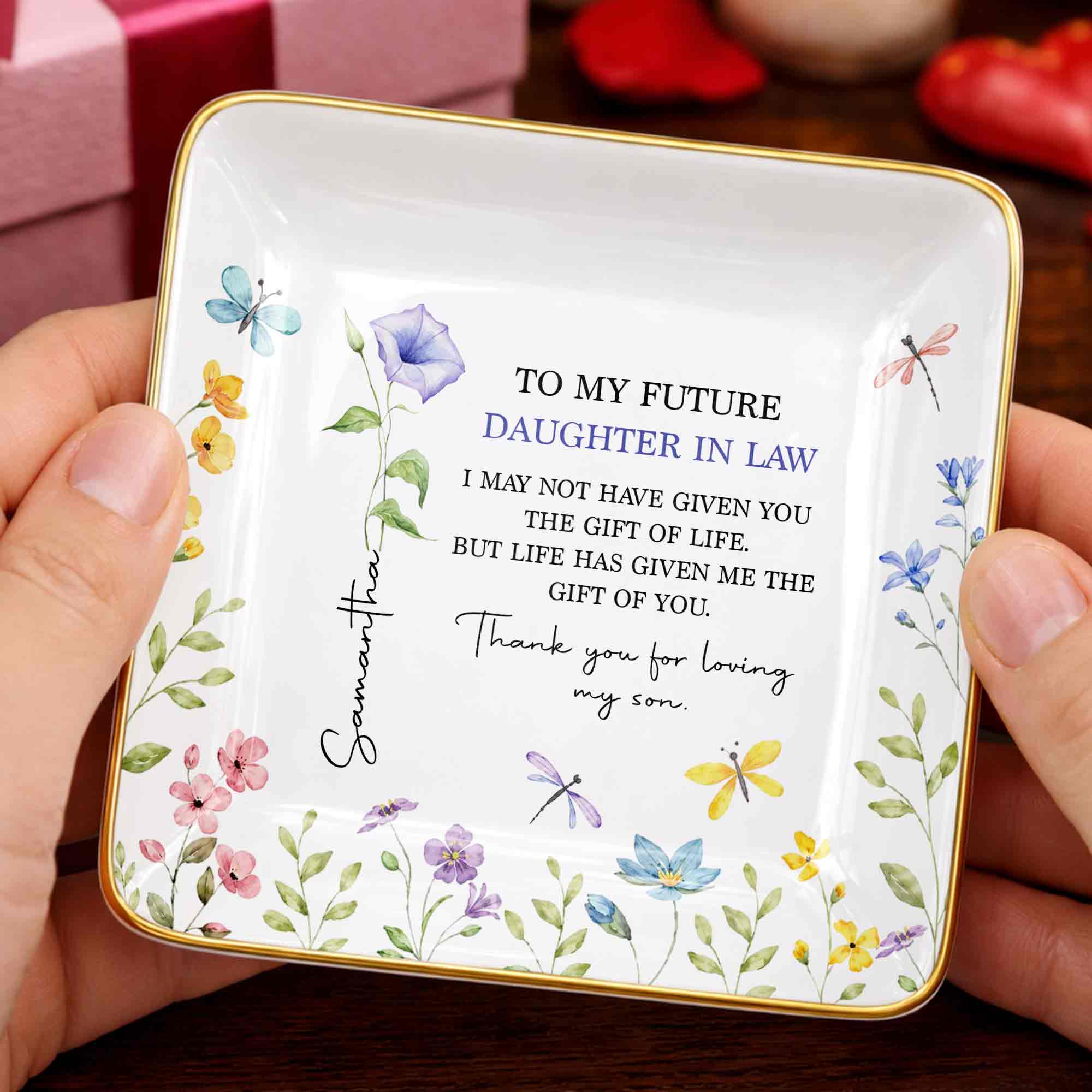 Personalized Square Ceramic Jewelry Dish Gift for Future Daughter-in-Law Jewelry Dish GradoCreations