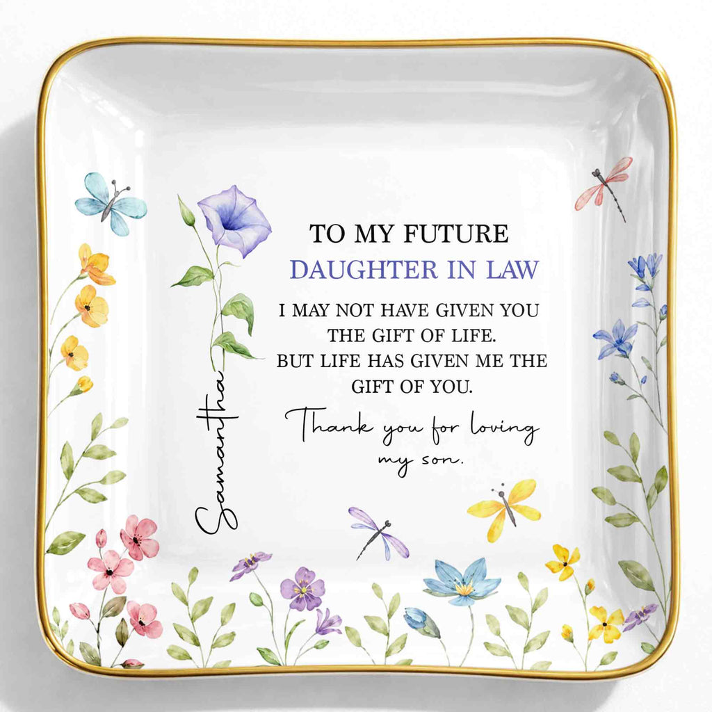 Personalized Square Ceramic Jewelry Dish Gift for Future Daughter-in-Law Jewelry Dish GradoCreations
