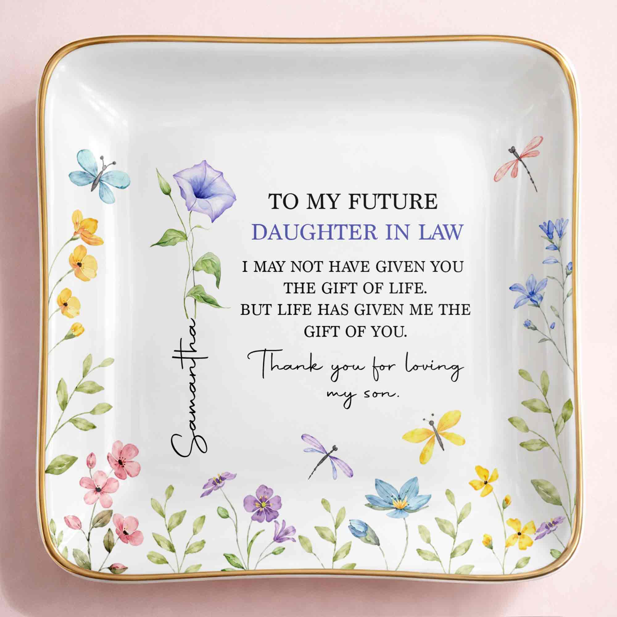 Personalized Square Ceramic Jewelry Dish Gift for Future Daughter-in-Law Jewelry Dish GradoCreations