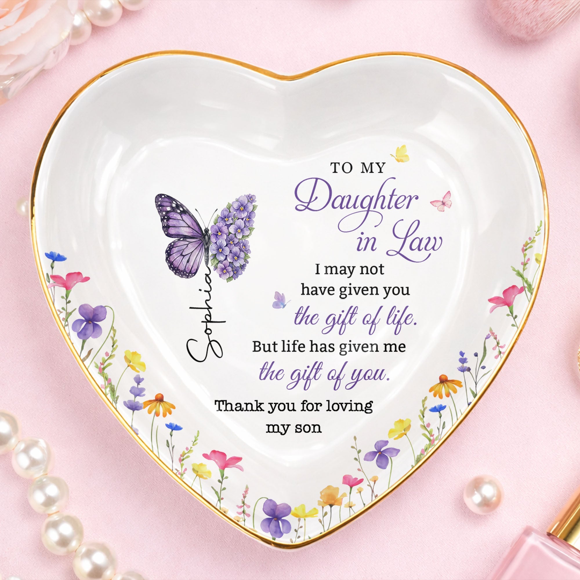 Personalized Heart Jewelry Dish Custom Name Gift for Daughter-in-Law Heart Jewelry Dish GradoCreations