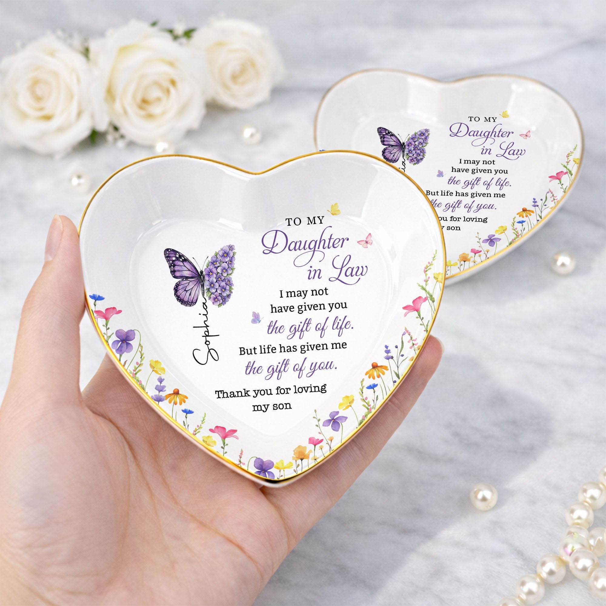 Personalized Heart Jewelry Dish Custom Name Gift for Daughter-in-Law Heart Jewelry Dish GradoCreations