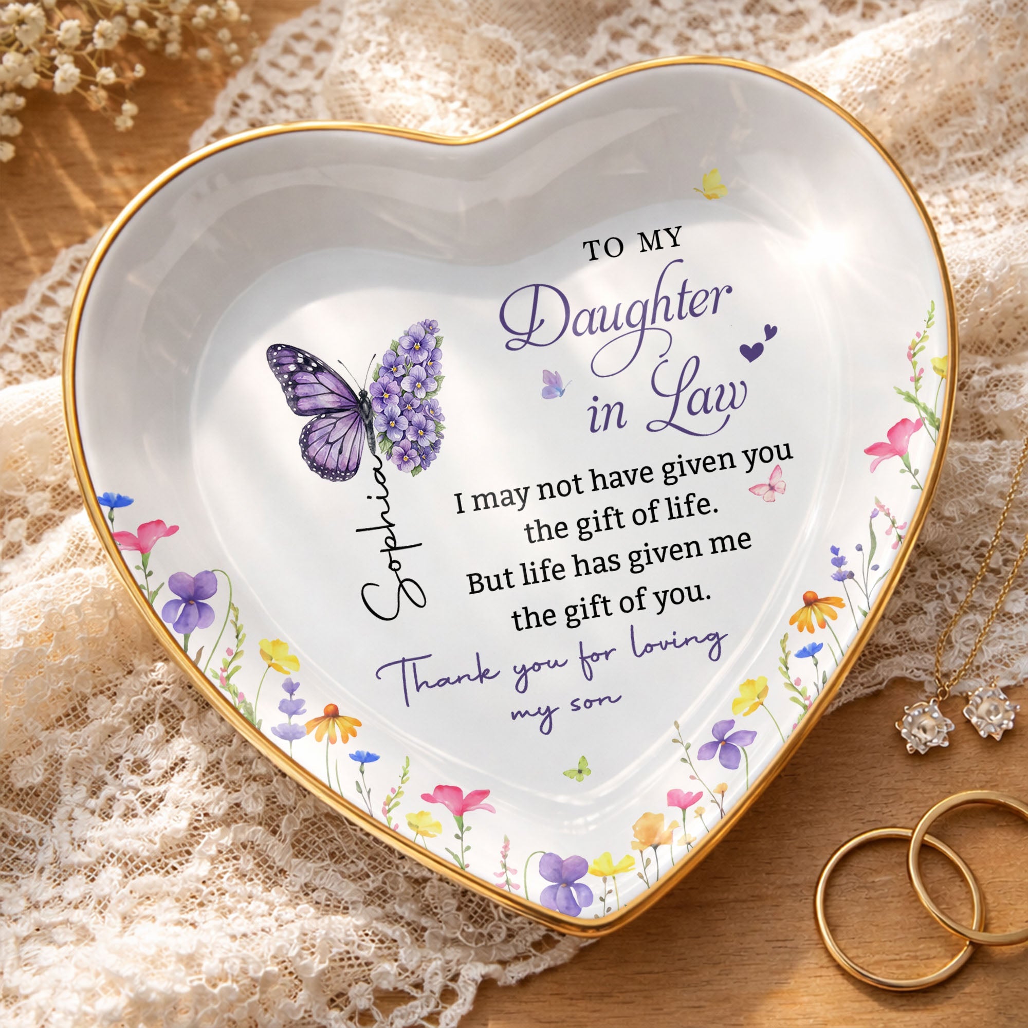 Personalized Heart Jewelry Dish Custom Name Gift for Daughter-in-Law Heart Jewelry Dish GradoCreations