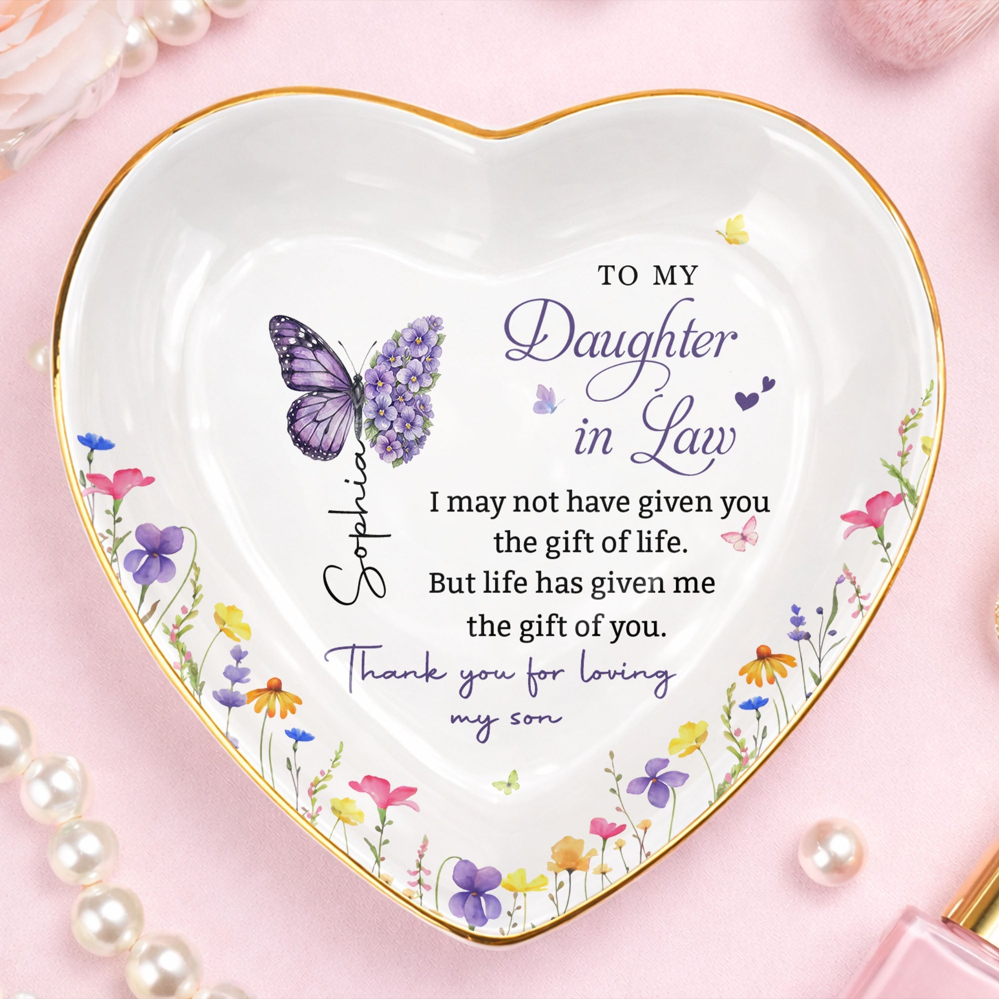 Personalized Heart Jewelry Dish Custom Name Gift for Daughter-in-Law Heart Jewelry Dish GradoCreations