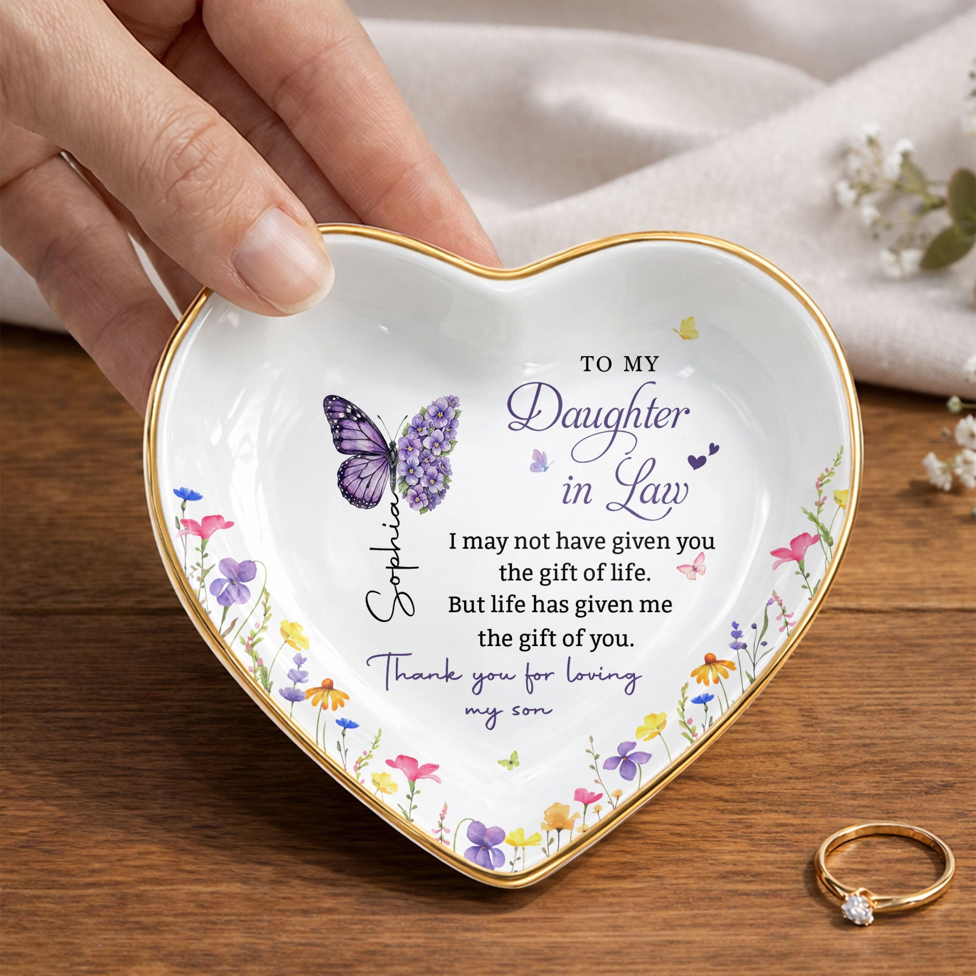 Personalized Heart Jewelry Dish Custom Name Gift for Daughter-in-Law Heart Jewelry Dish GradoCreations