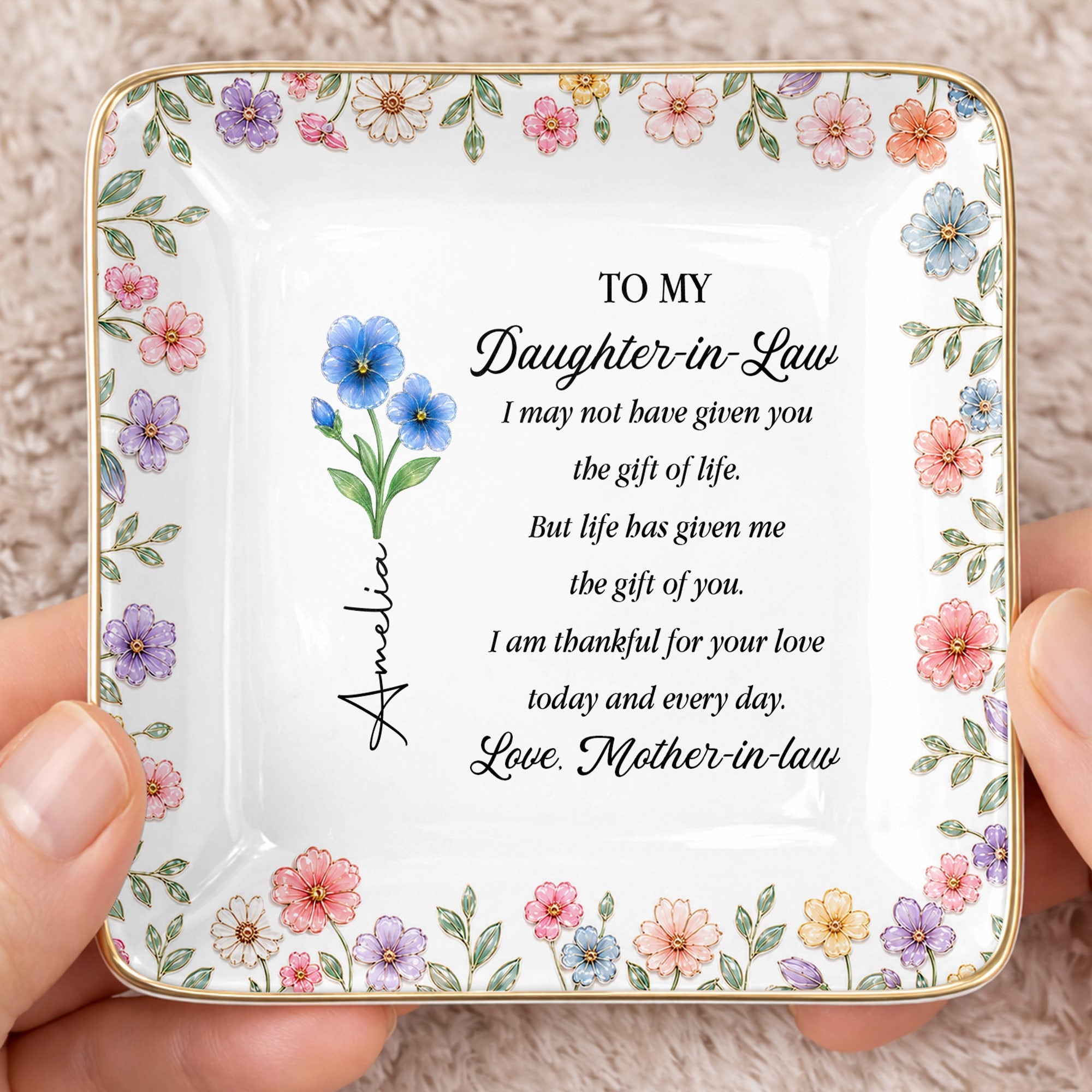 Personalized Square Ceramic Jewelry Dish Custom Gift for Daughter-in-Law Jewelry Dish GradoCreations