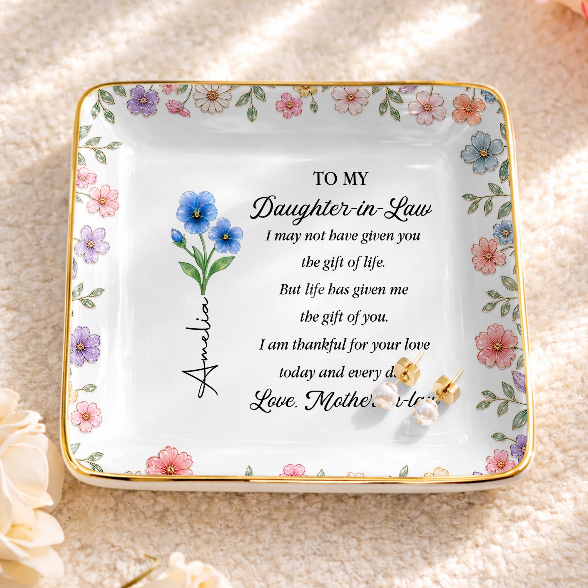 Personalized Square Ceramic Jewelry Dish Custom Gift for Daughter-in-Law Jewelry Dish GradoCreations