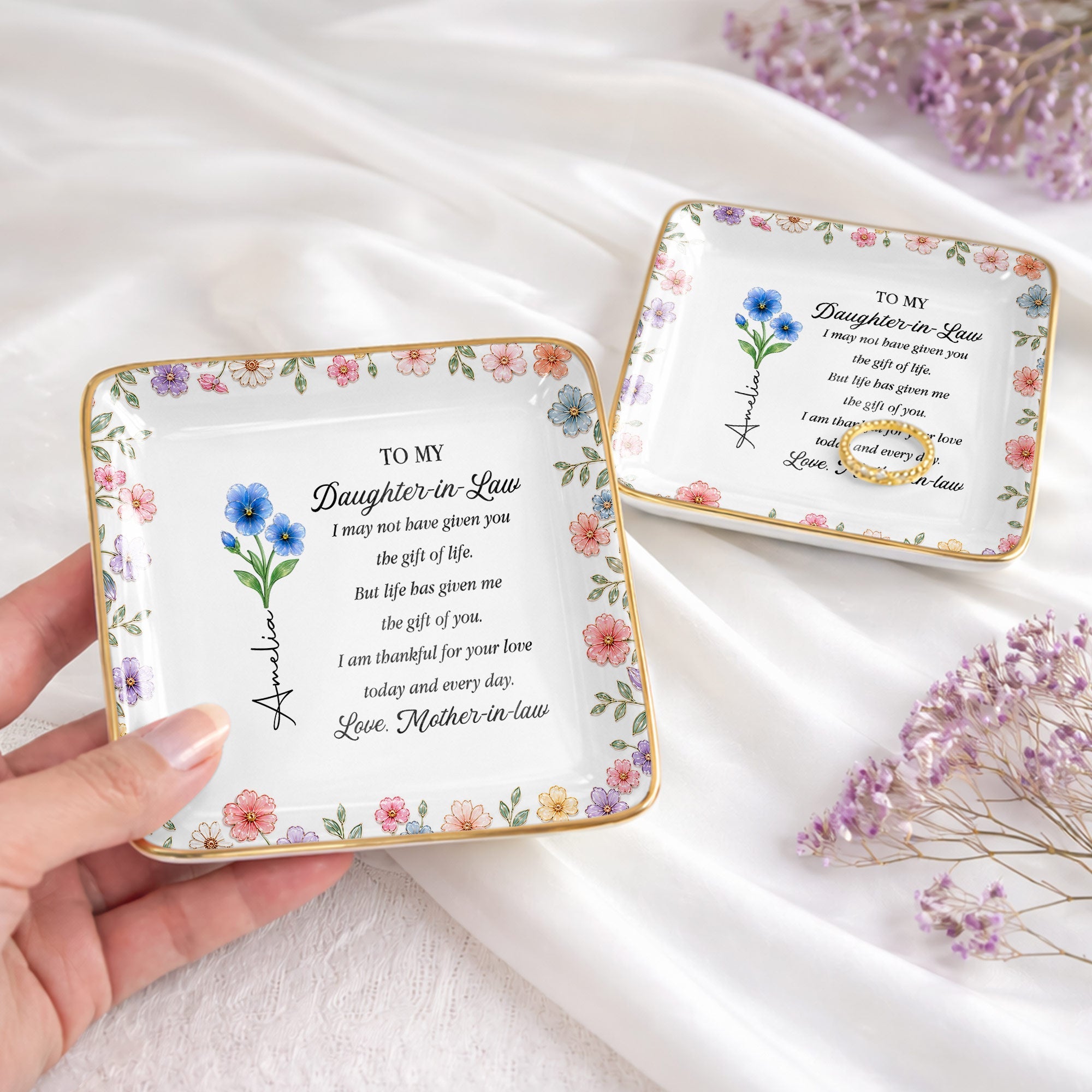 Personalized Square Ceramic Jewelry Dish Custom Gift for Daughter-in-Law Jewelry Dish GradoCreations