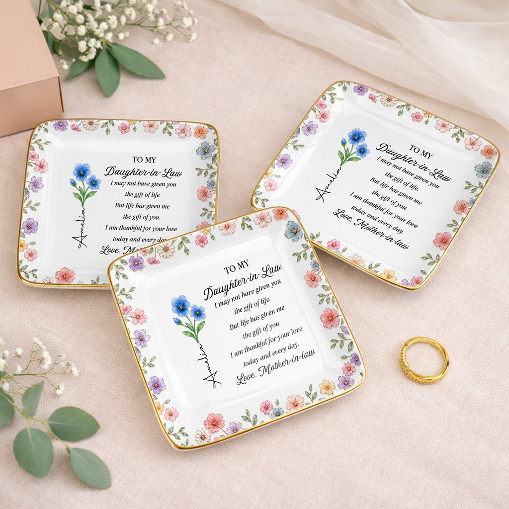 Personalized Square Ceramic Jewelry Dish Custom Gift for Daughter-in-Law Jewelry Dish GradoCreations