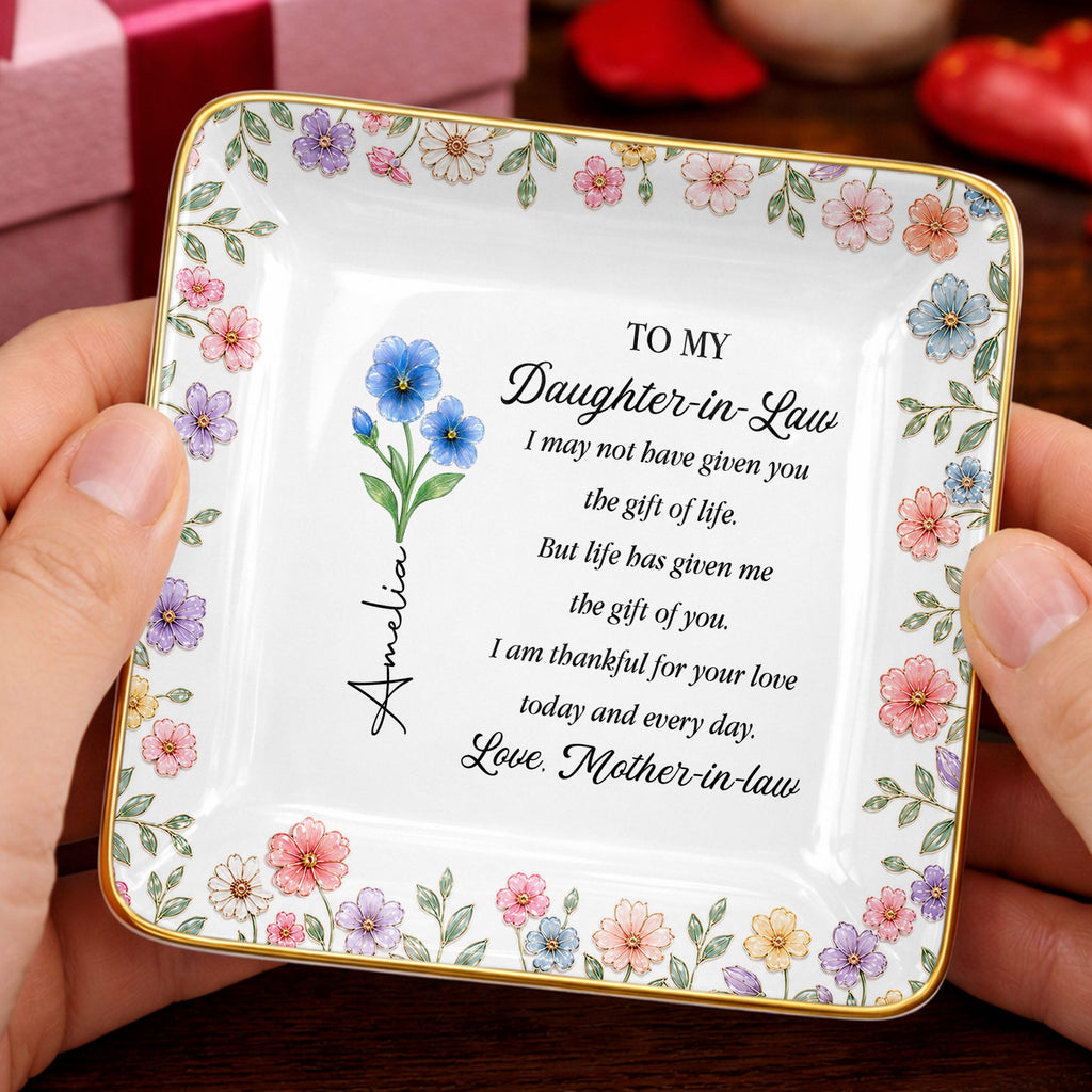 Personalized Square Ceramic Jewelry Dish Custom Gift for Daughter-in-Law Jewelry Dish GradoCreations
