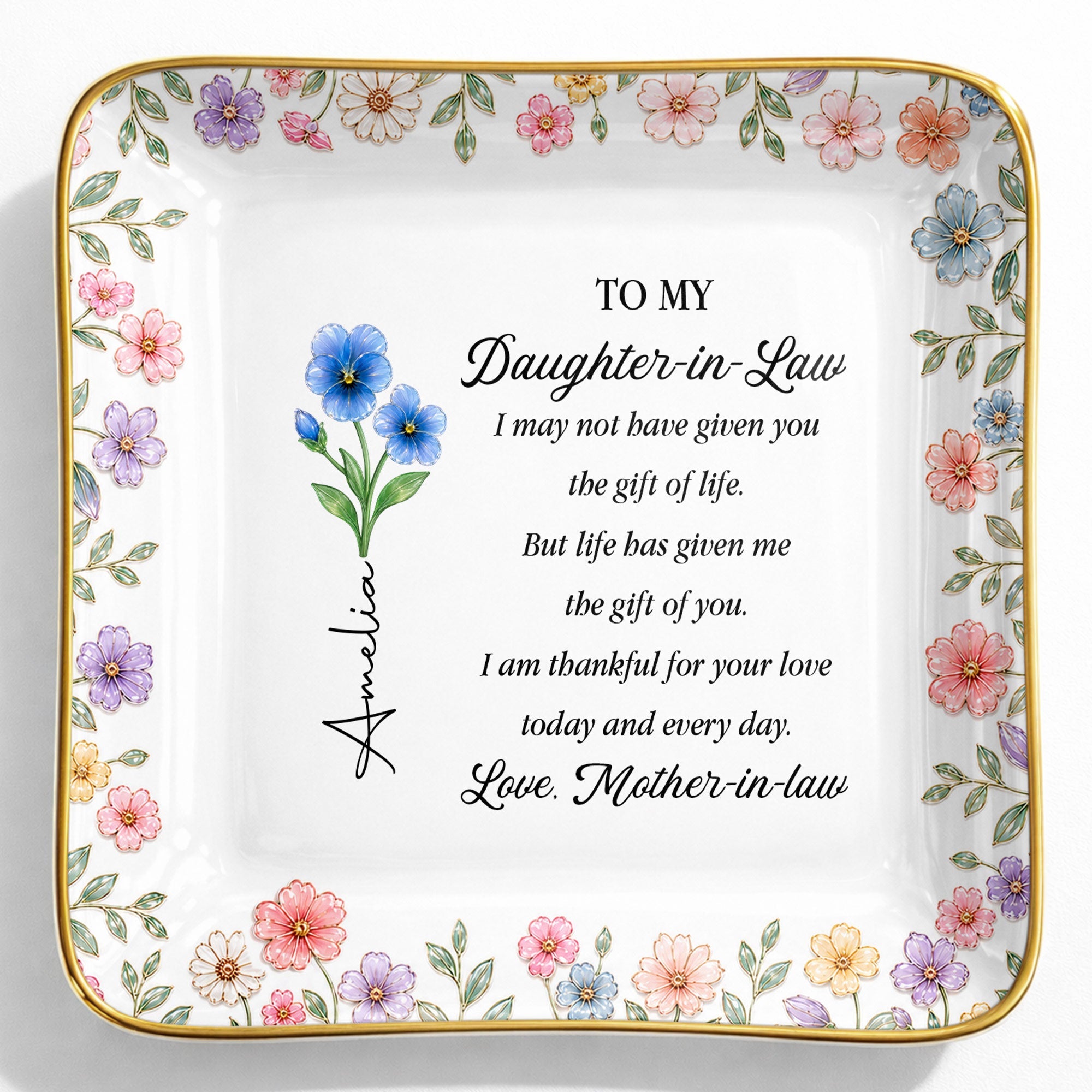 Personalized Square Ceramic Jewelry Dish Custom Gift for Daughter-in-Law Jewelry Dish GradoCreations