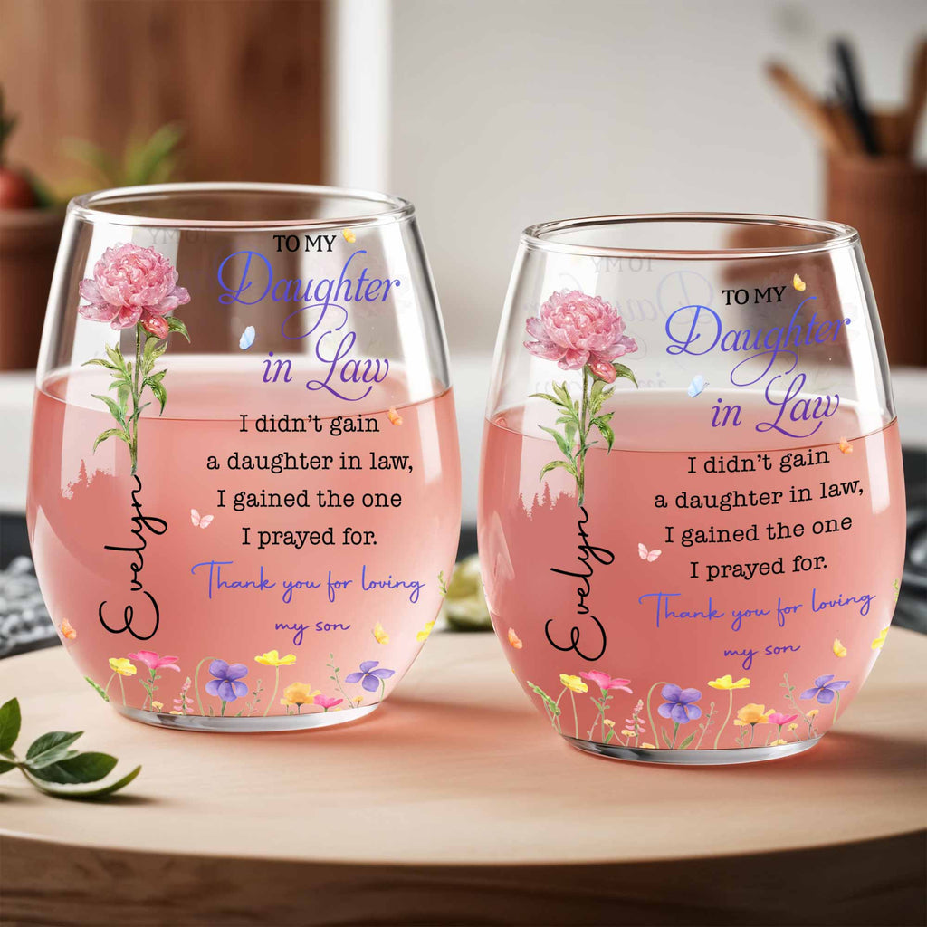 Personalized Stemless Wine Glass Custom Gift for Daughter-in-Law Wine Glasses GradoCreations