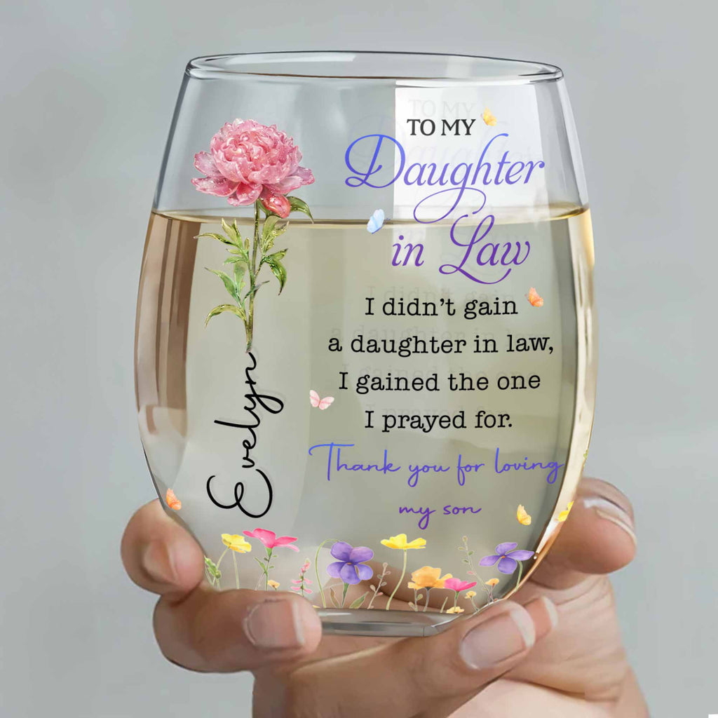 Personalized Stemless Wine Glass Custom Gift for Daughter-in-Law Wine Glasses GradoCreations