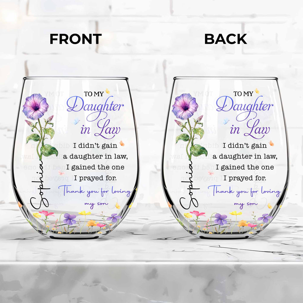 Personalized Stemless Wine Glass Custom Gift for Daughter-in-Law Wine Glasses GradoCreations