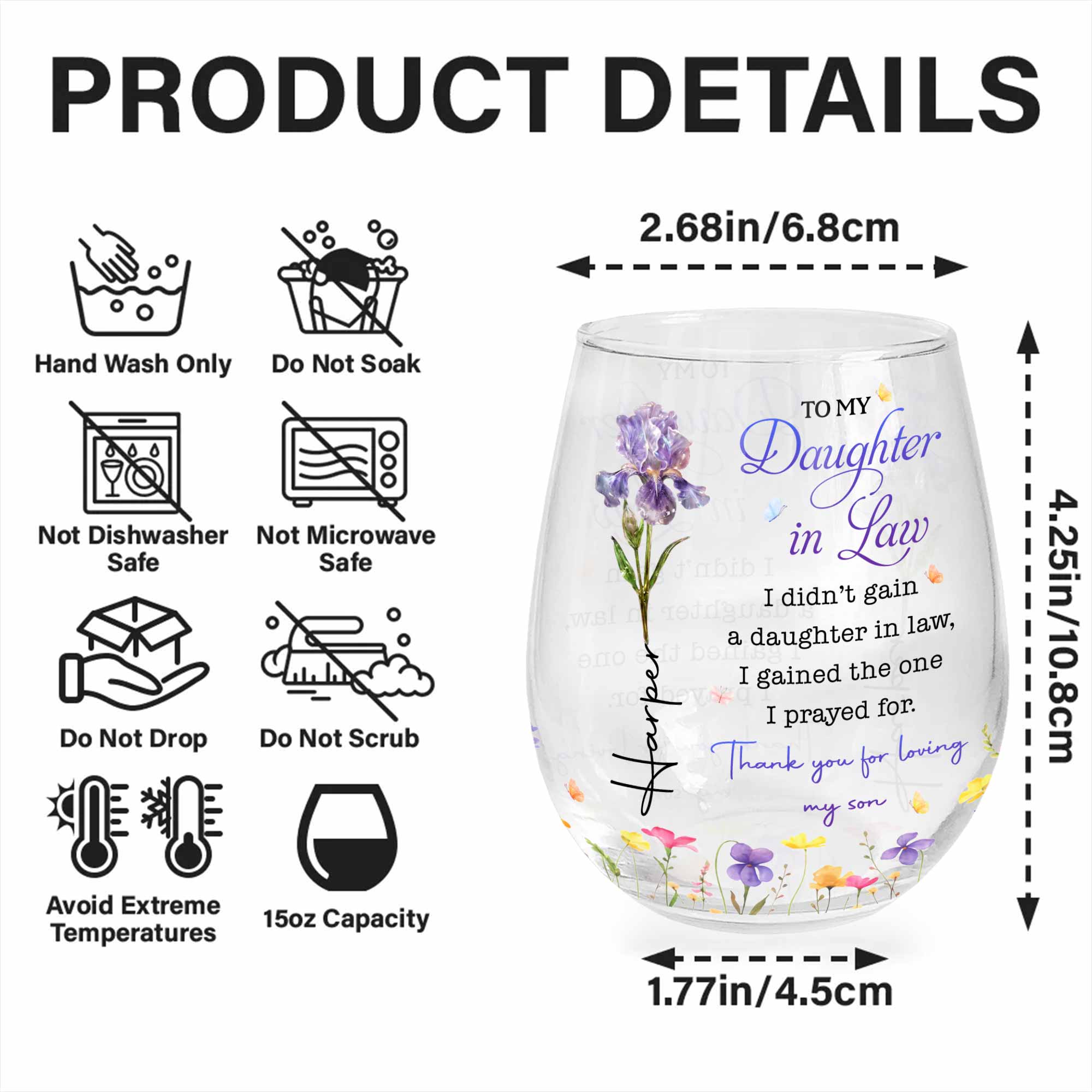 Personalized Stemless Wine Glass Custom Gift for Daughter-in-Law Wine Glasses GradoCreations