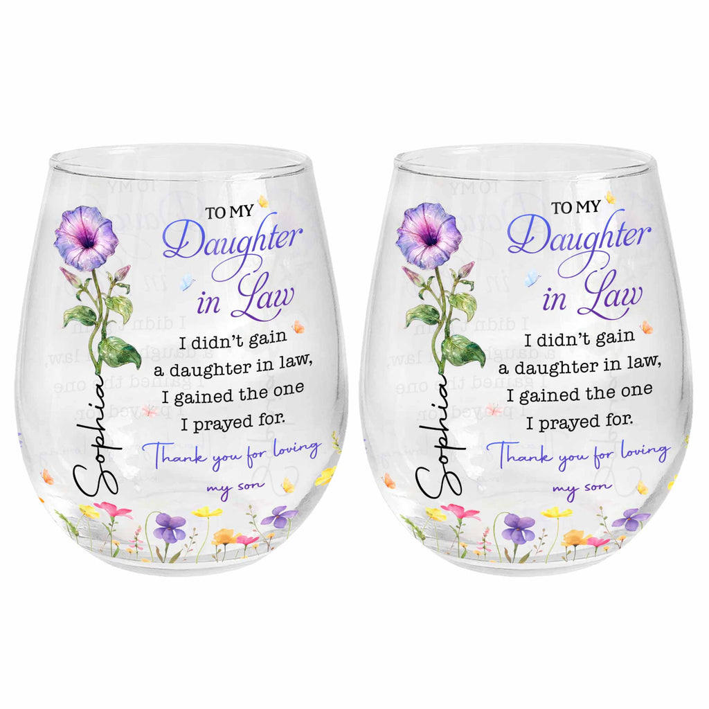 Personalized Stemless Wine Glass Custom Gift for Daughter-in-Law Wine Glasses GradoCreations
