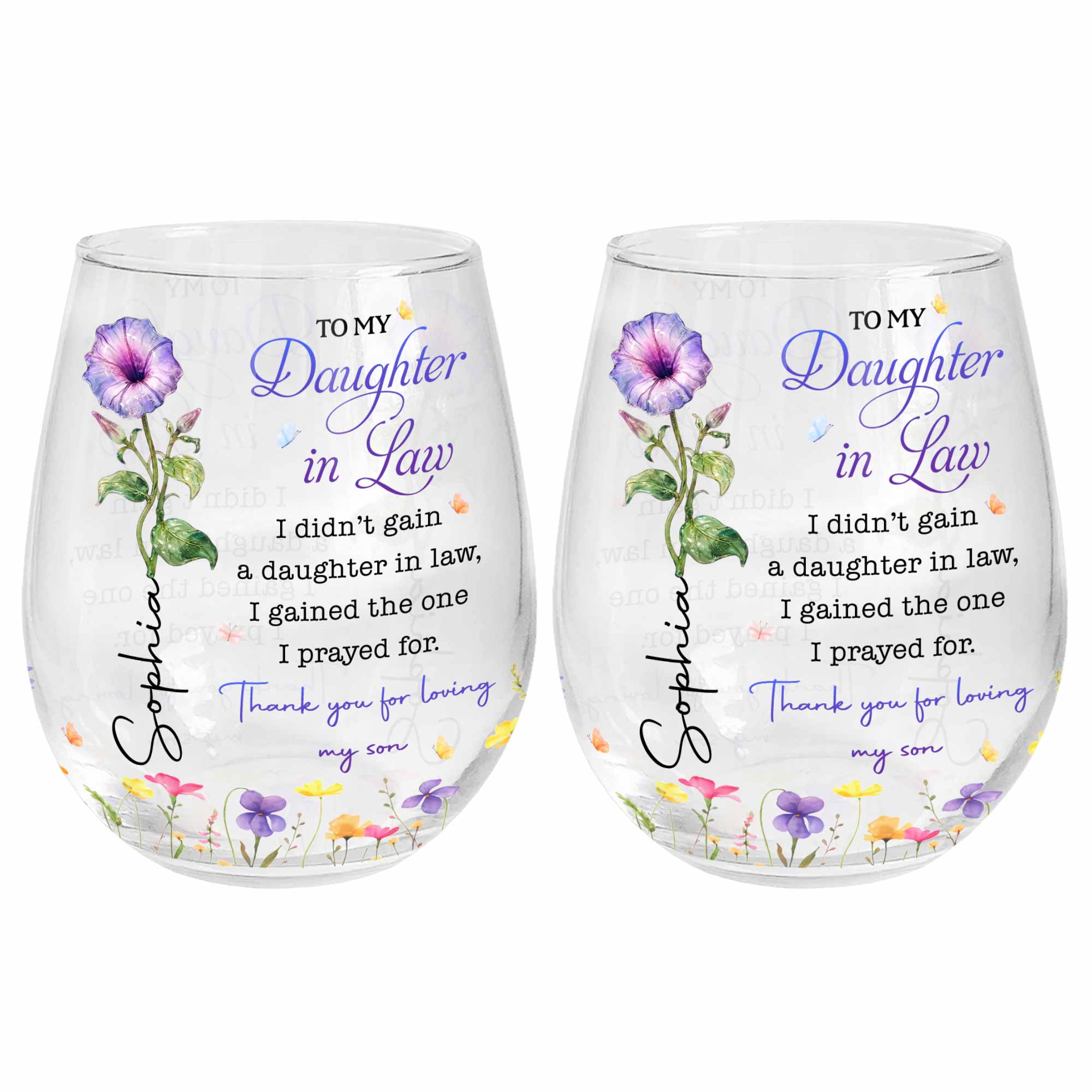 Personalized Stemless Wine Glass Custom Gift for Daughter-in-Law Wine Glasses GradoCreations