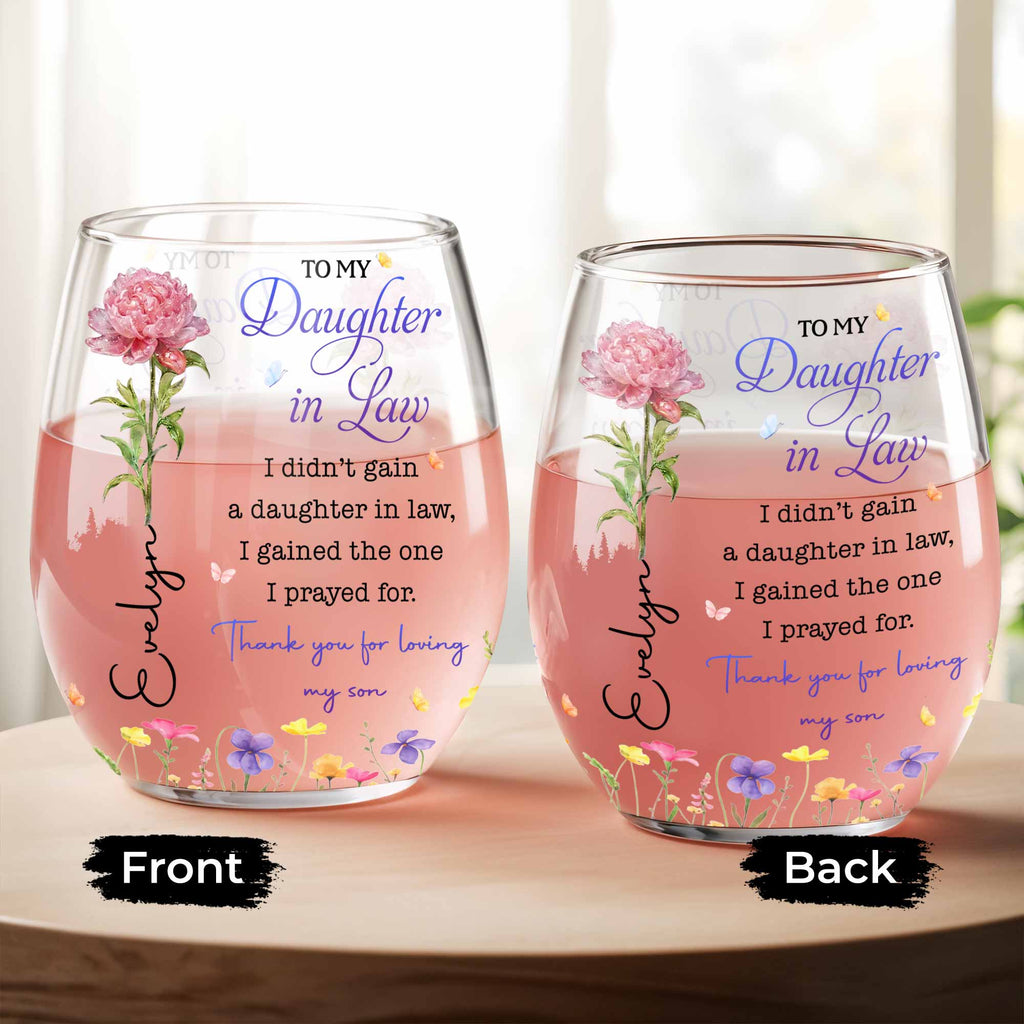 Personalized Stemless Wine Glass Custom Gift for Daughter-in-Law Wine Glasses GradoCreations