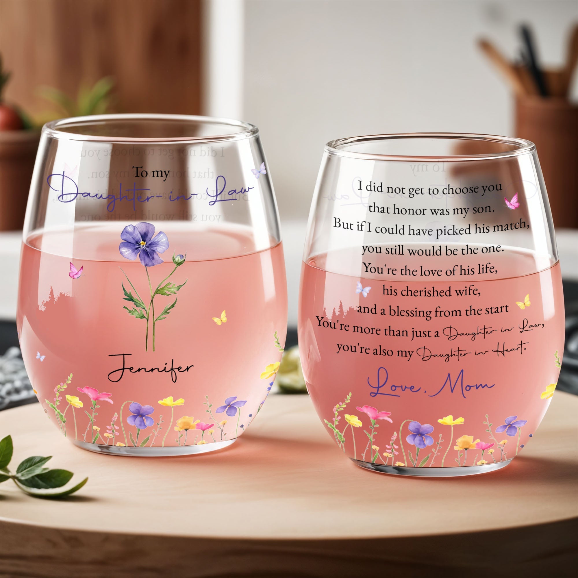 Personalized Stemless Wine Glass Custom Name Gift for Daughter-in-Law Wine Glasses GradoCreations