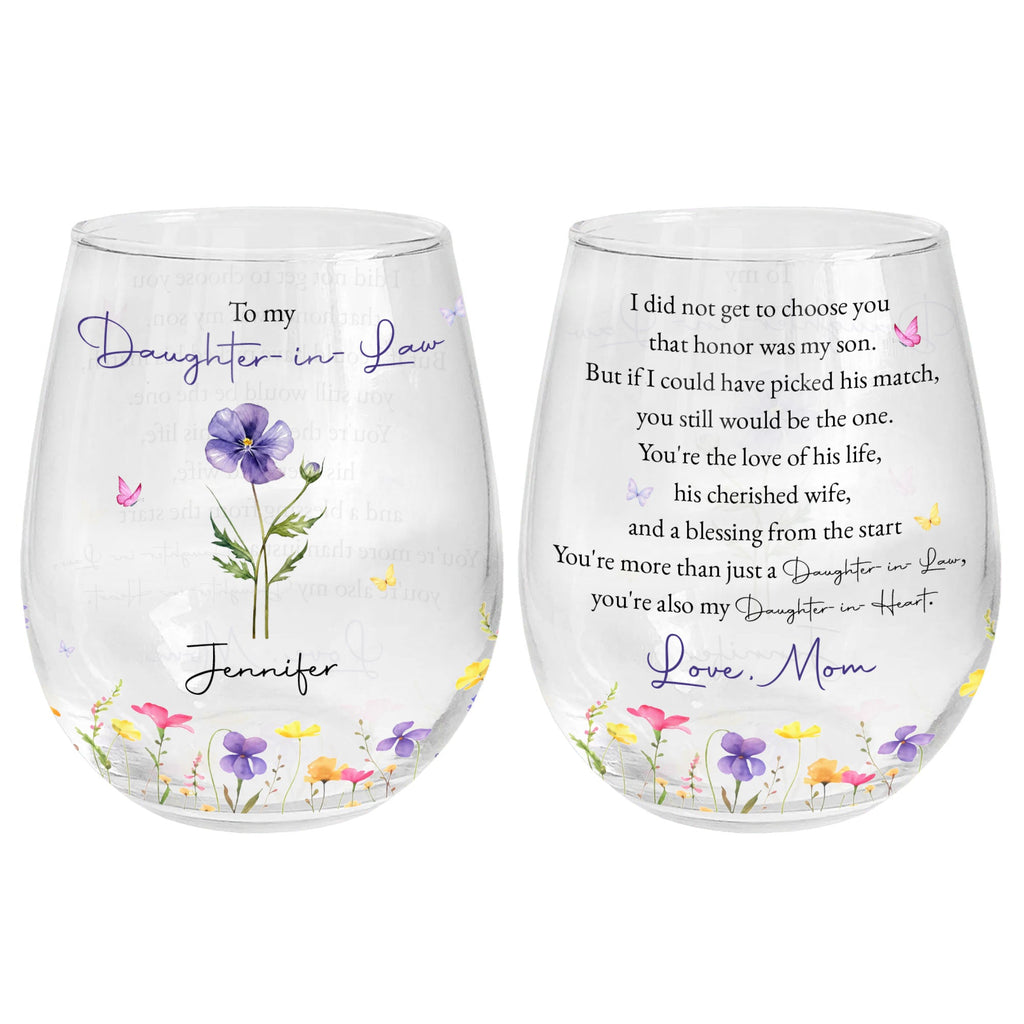 Personalized Stemless Wine Glass Custom Name Gift for Daughter-in-Law Wine Glasses GradoCreations
