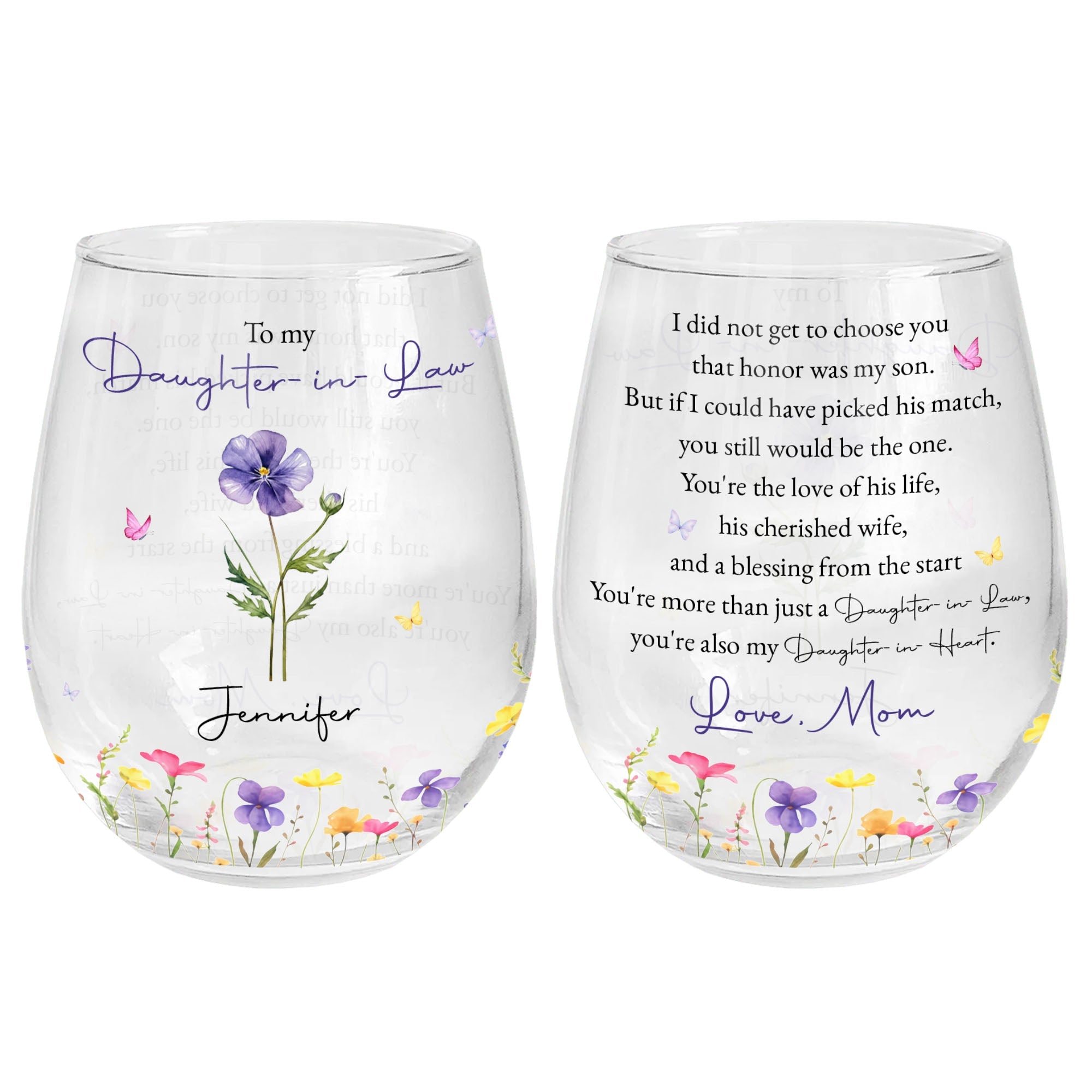 Personalized Stemless Wine Glass Custom Name Gift for Daughter-in-Law Wine Glasses GradoCreations
