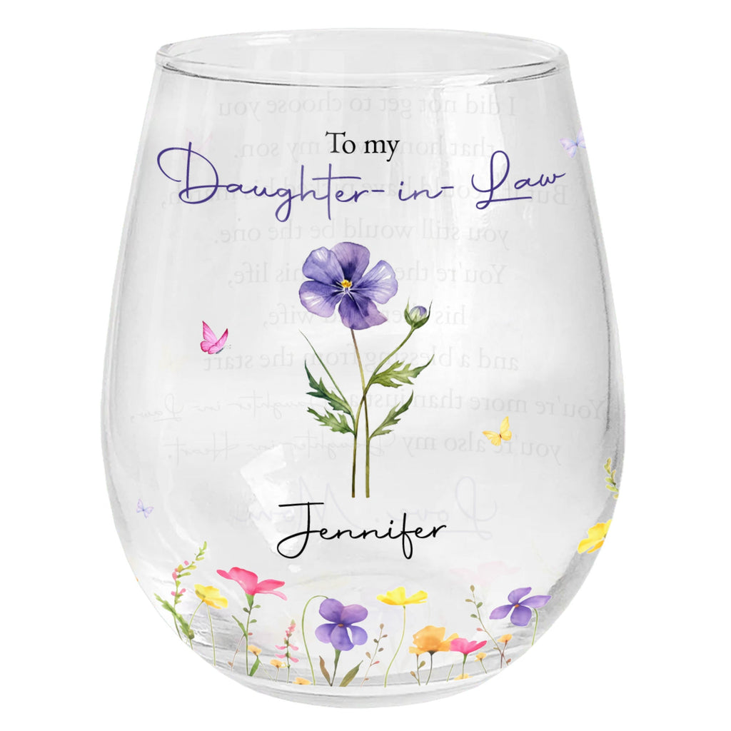 Personalized Stemless Wine Glass Custom Name Gift for Daughter-in-Law Wine Glasses GradoCreations